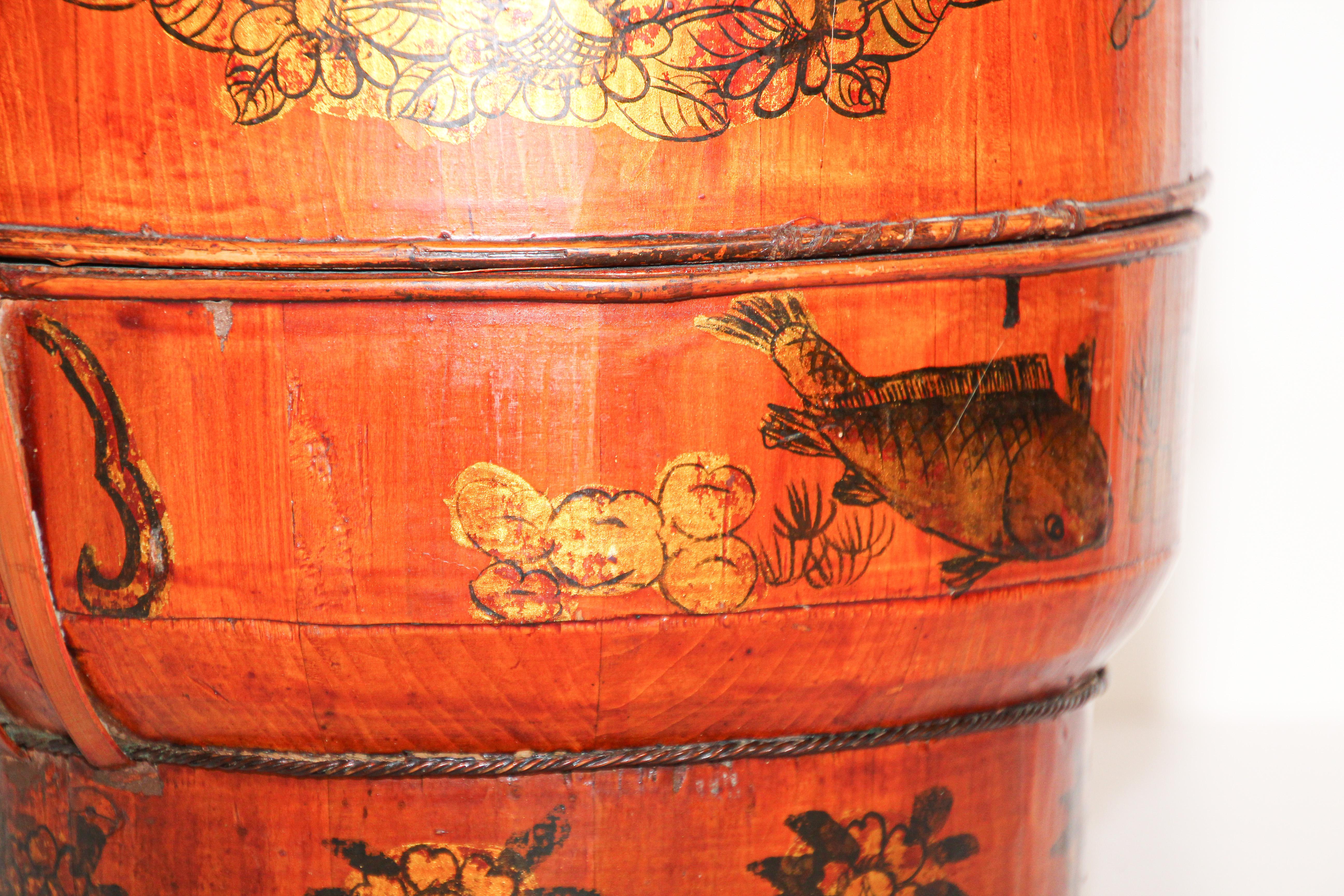 Late 19th Century Red Lacquer Chinese Picnic Basket 8