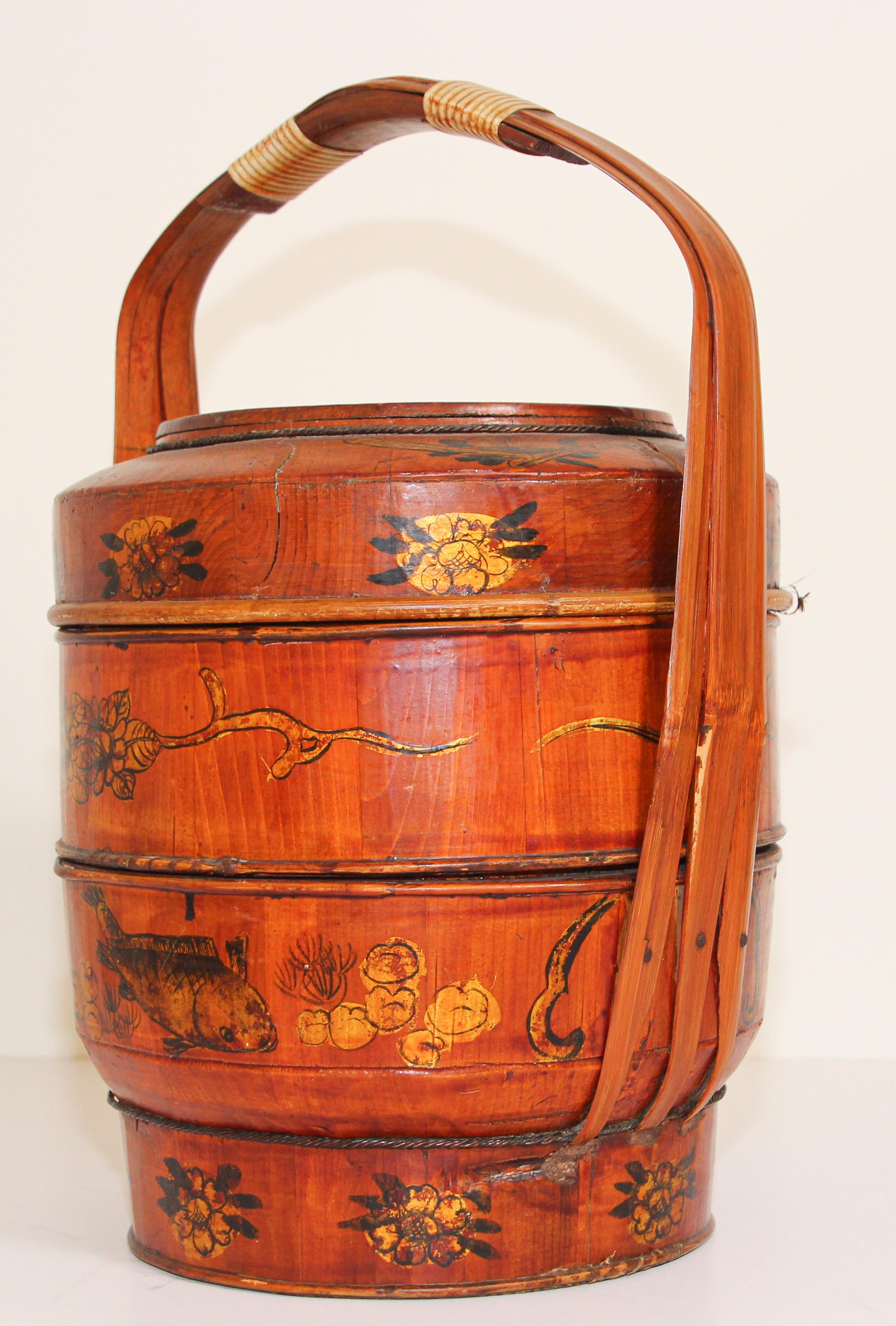 Late 19th Century Red Lacquer Chinese Picnic Basket 9