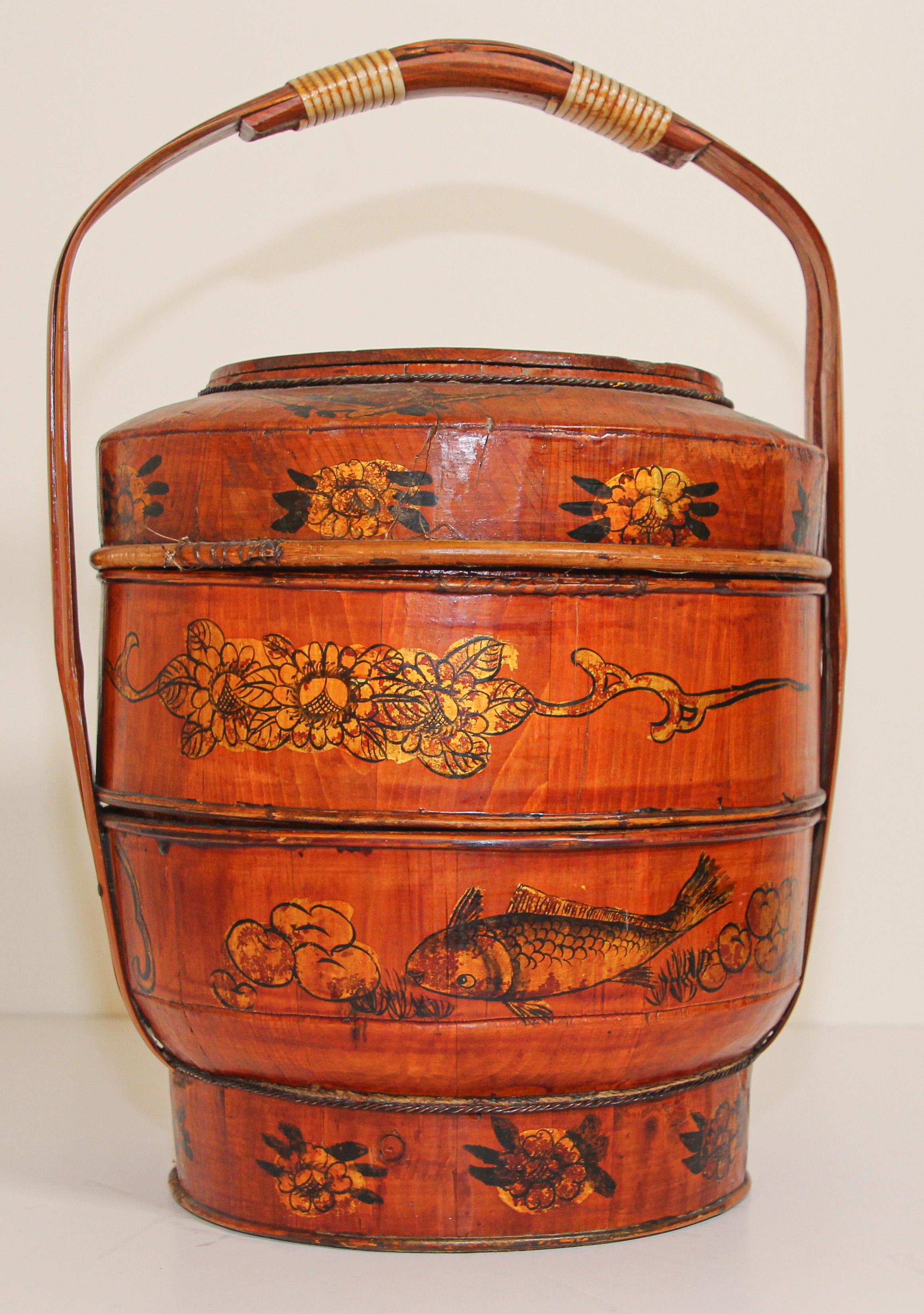 Late 19th Century Red Lacquer Chinese Picnic Basket 11