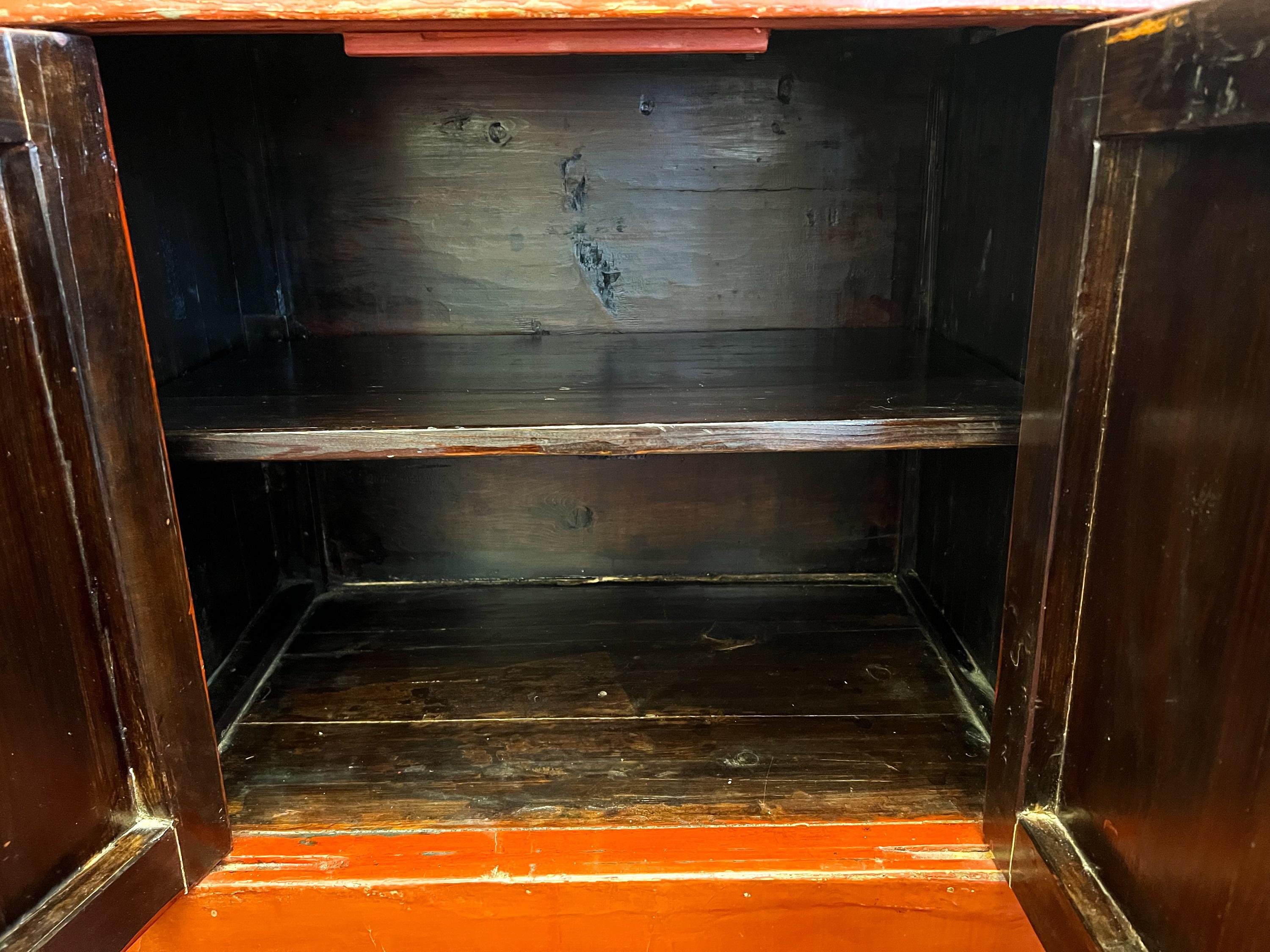 Late 19th Century Red Lacquered Asian Style Credenza with Glass Top For Sale 8