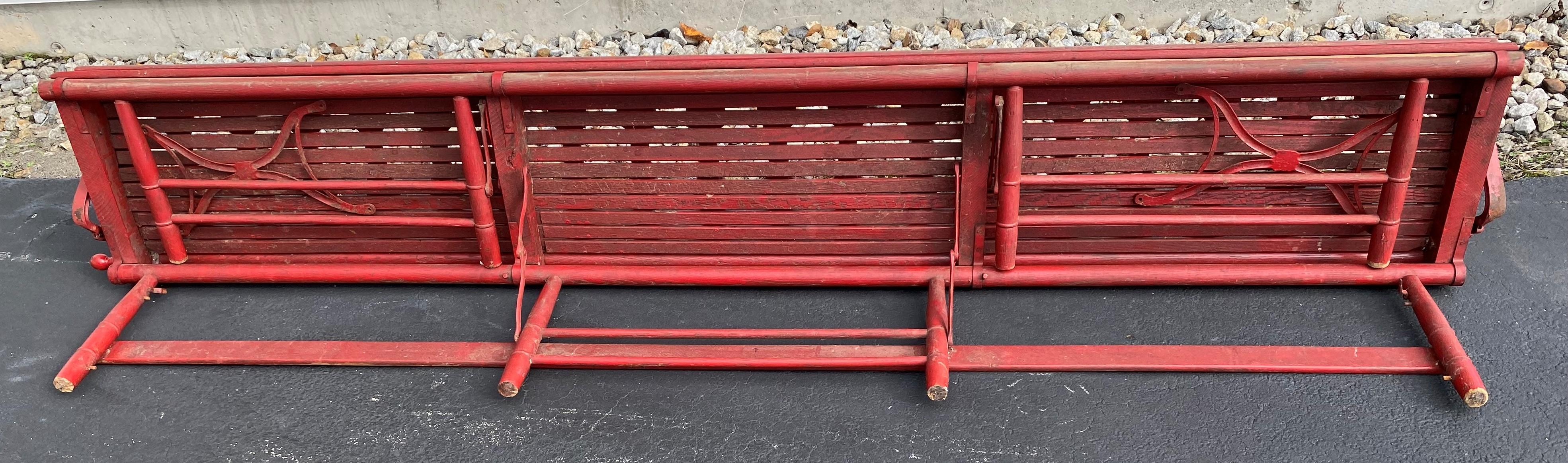 Late 19th Century Red Painted Oak & Cast Iron Folding Gymnasium or Station Bench 7