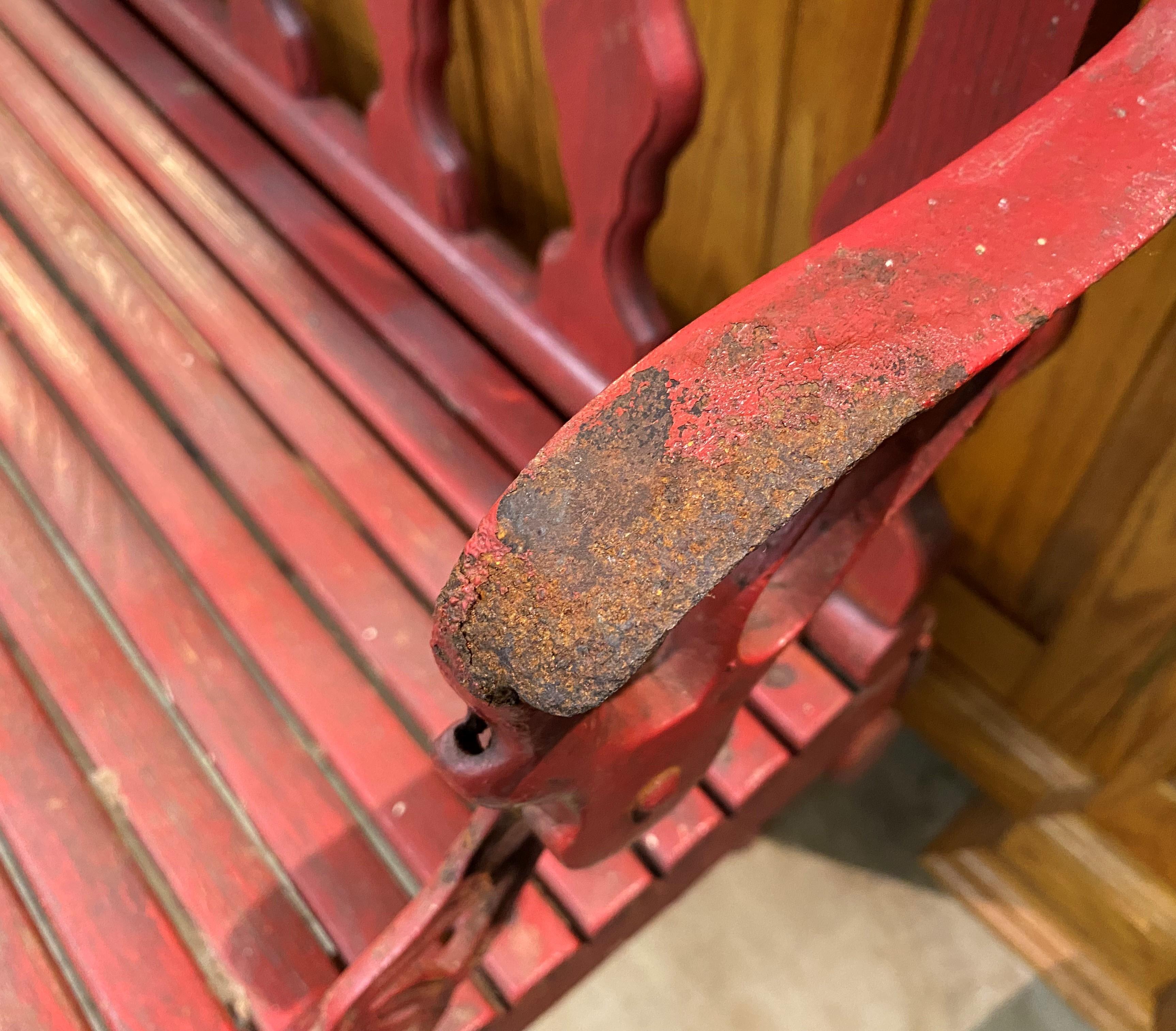 Late 19th Century Red Painted Oak & Cast Iron Folding Gymnasium or Station Bench 13
