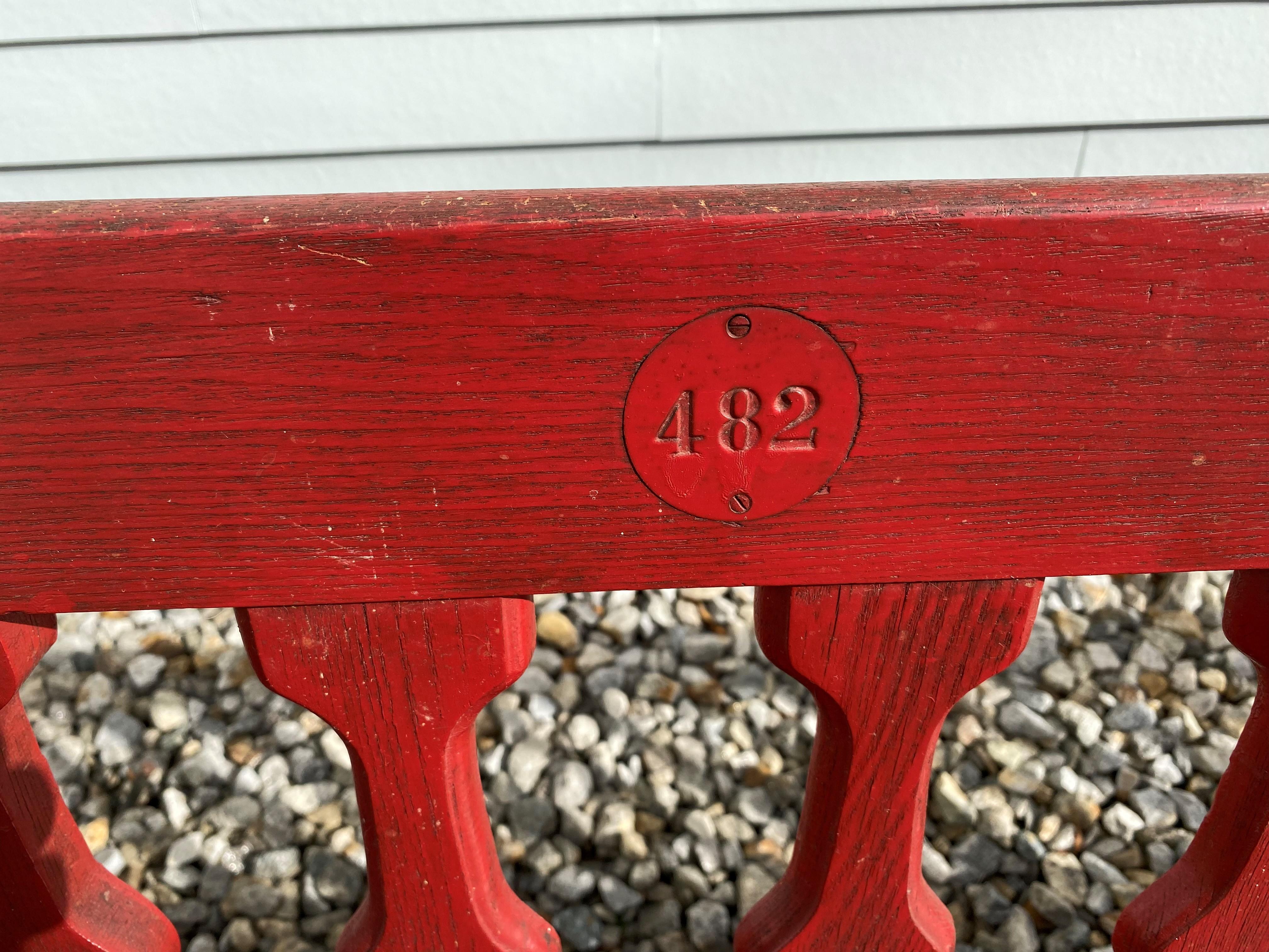 Late 19th Century Red Painted Oak & Cast Iron Folding Gymnasium or Station Bench 3