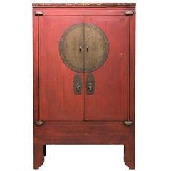 Late 19th Century Red Wedding Cabinet with Carvings