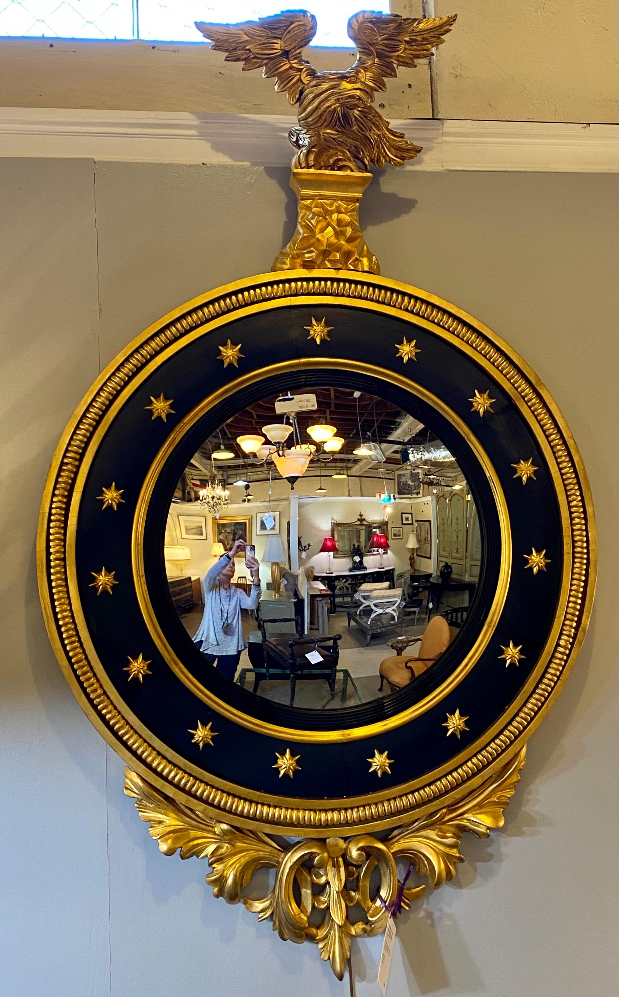 Konvexer geschnitzter und ebonisierter Bullseye-Spiegel aus vergoldetem Holz, Regency-Stil, spätes 19. Jahrhundert im Angebot 4