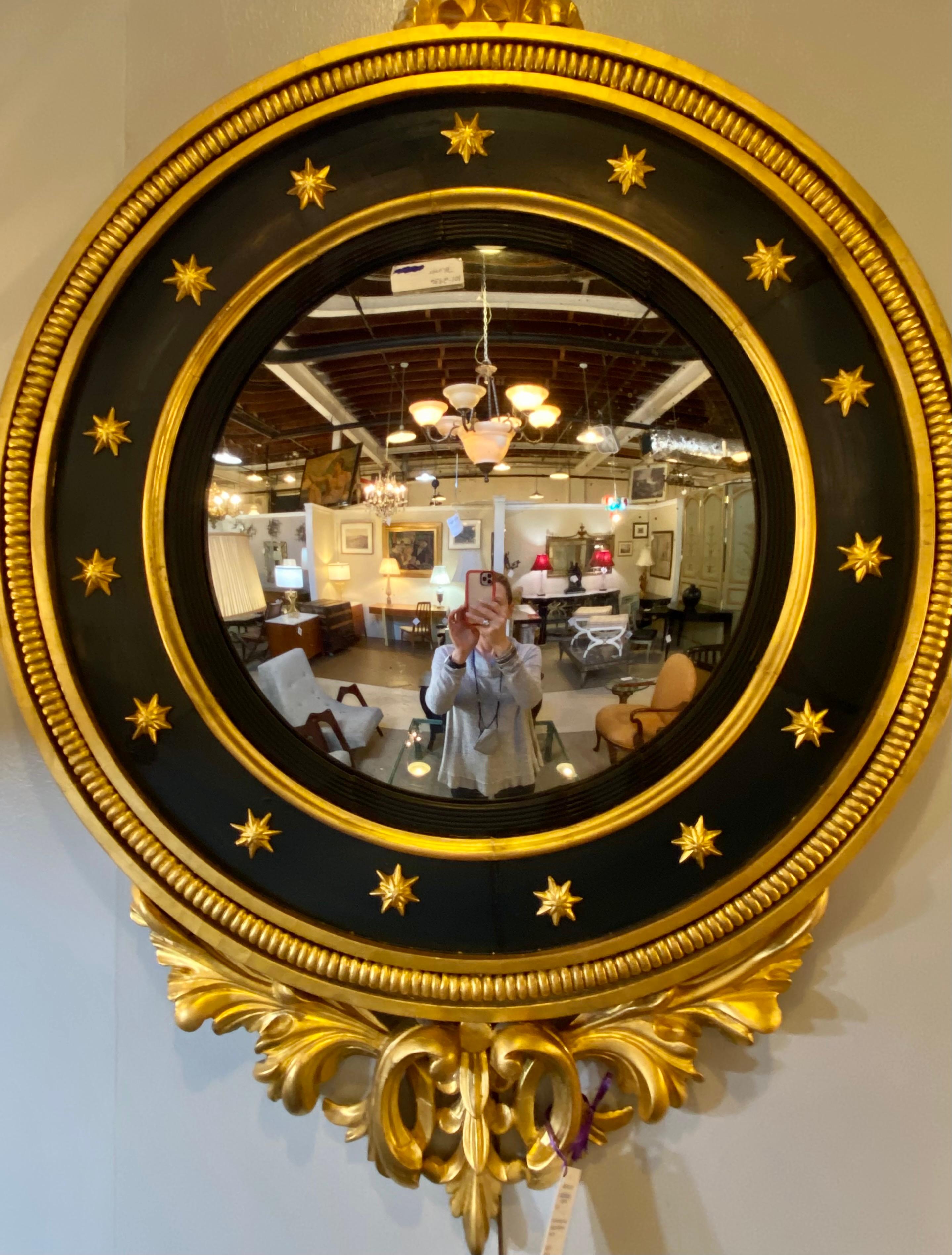 Konvexer geschnitzter und ebonisierter Bullseye-Spiegel aus vergoldetem Holz, Regency-Stil, spätes 19. Jahrhundert im Angebot 6