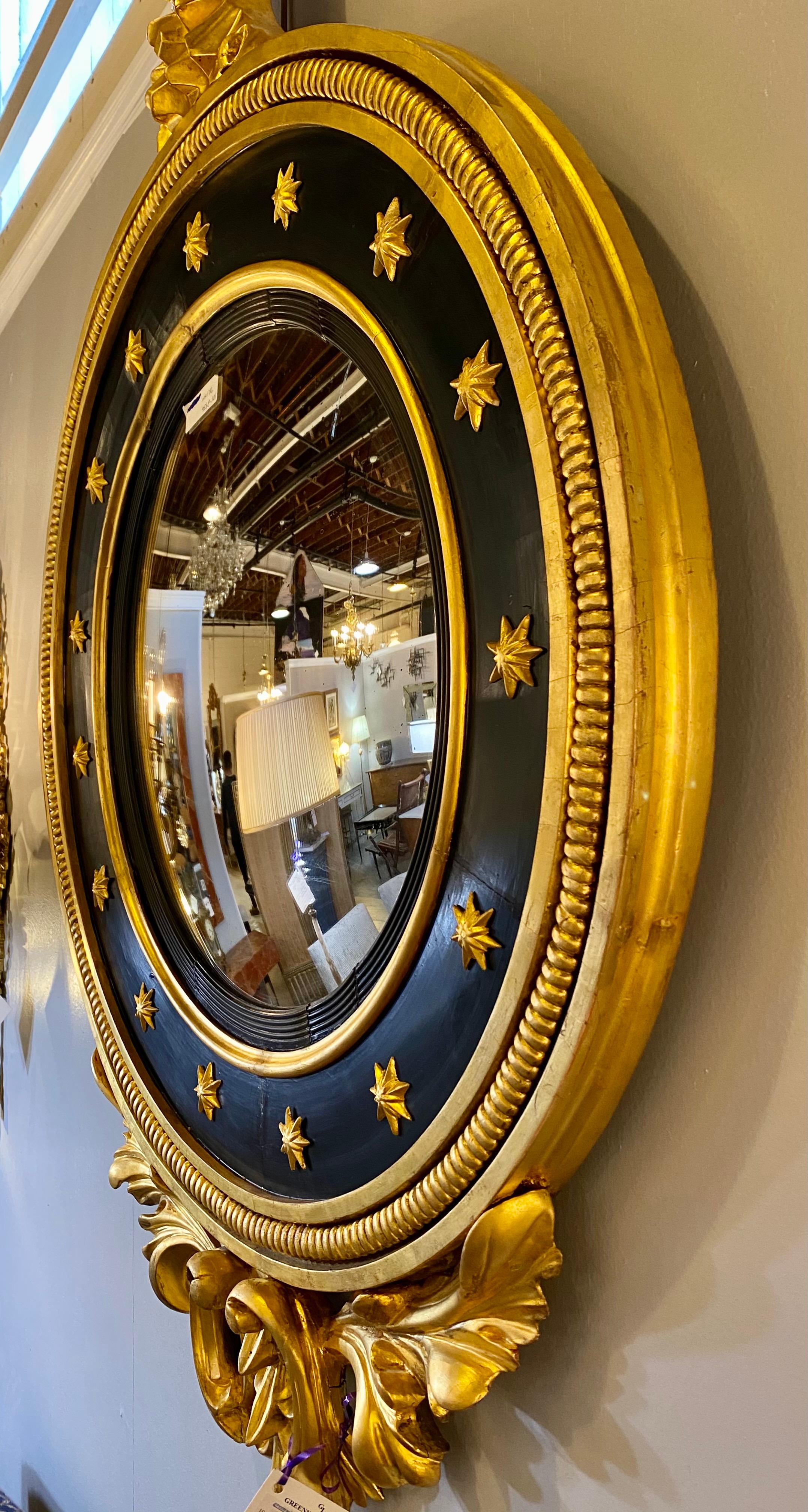 Konvexer geschnitzter und ebonisierter Bullseye-Spiegel aus vergoldetem Holz, Regency-Stil, spätes 19. Jahrhundert im Angebot 8