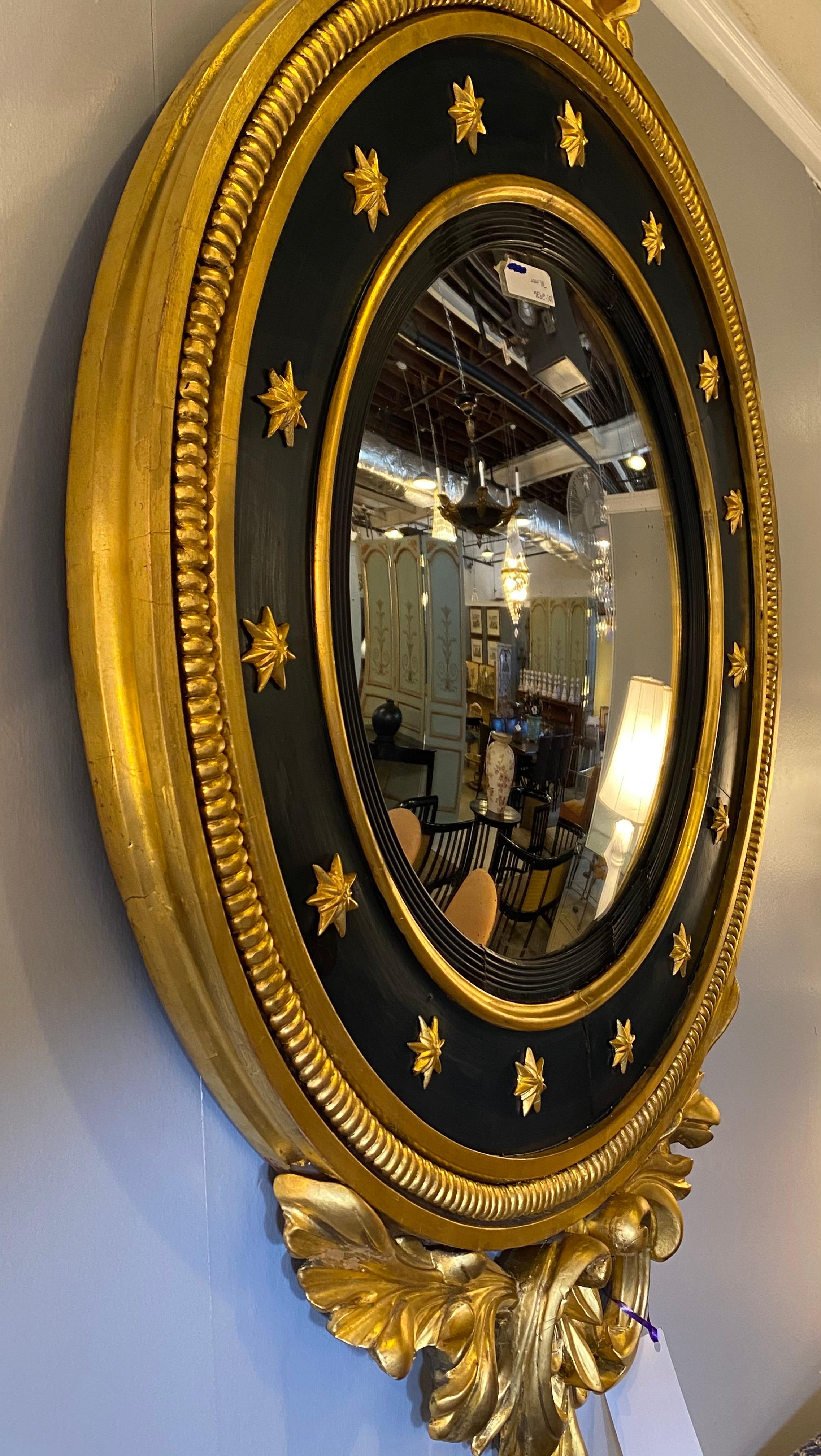 Konvexer geschnitzter und ebonisierter Bullseye-Spiegel aus vergoldetem Holz, Regency-Stil, spätes 19. Jahrhundert im Angebot 9
