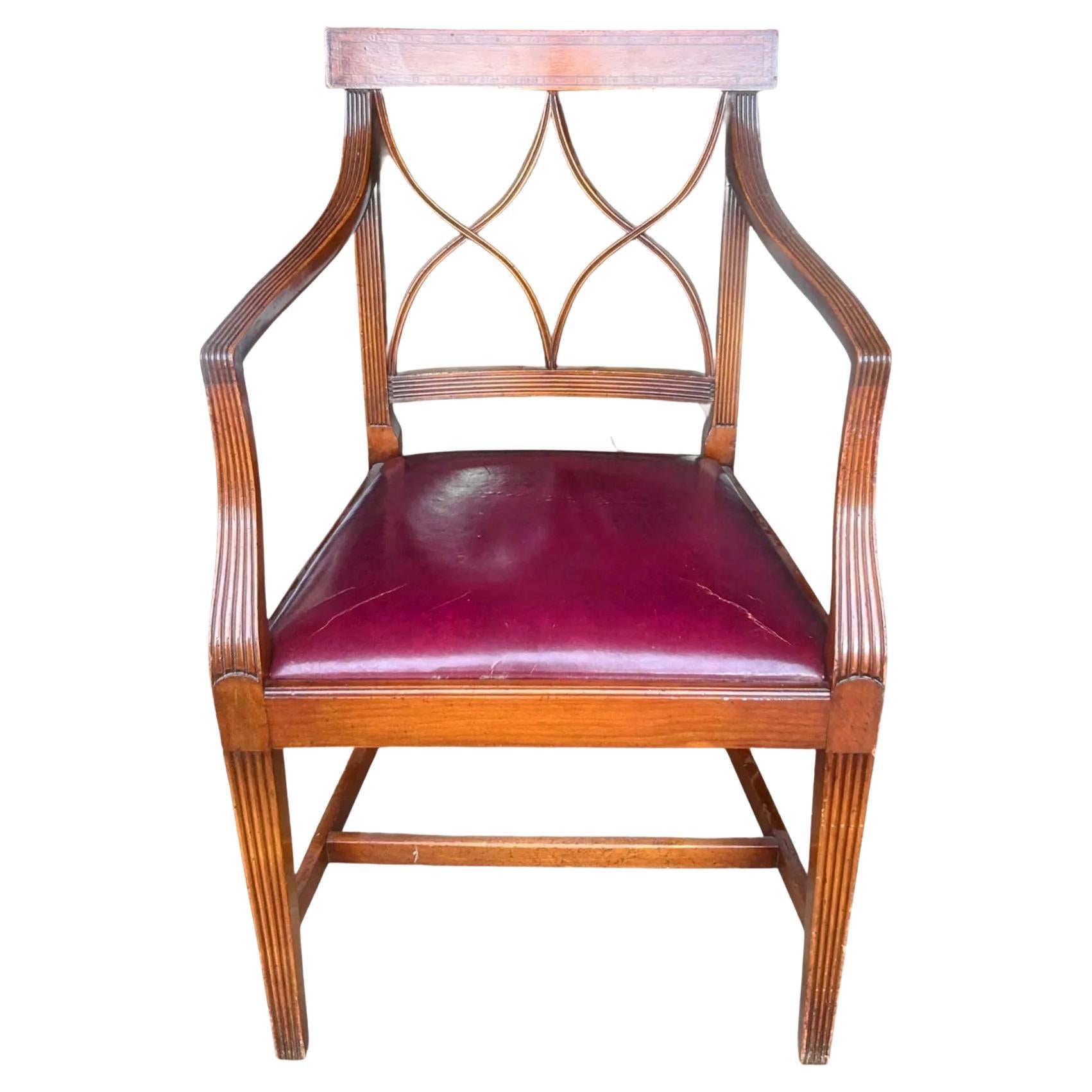 Late 19th Century Regency Style Walnut and Leather Arm Chair For Sale