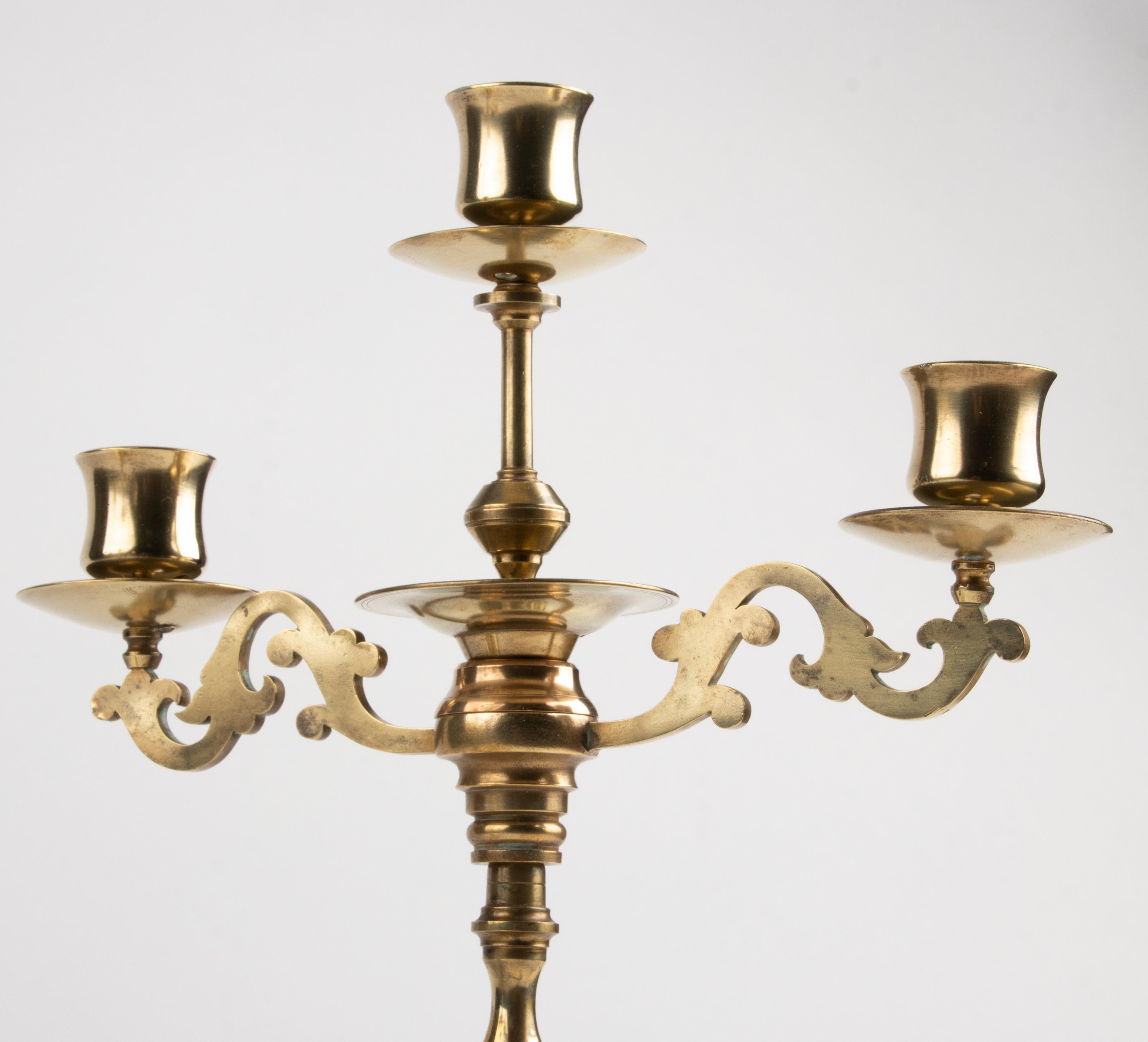Late 19th Century Renaissance Style Brass Candelabras Dolphins For Sale 2