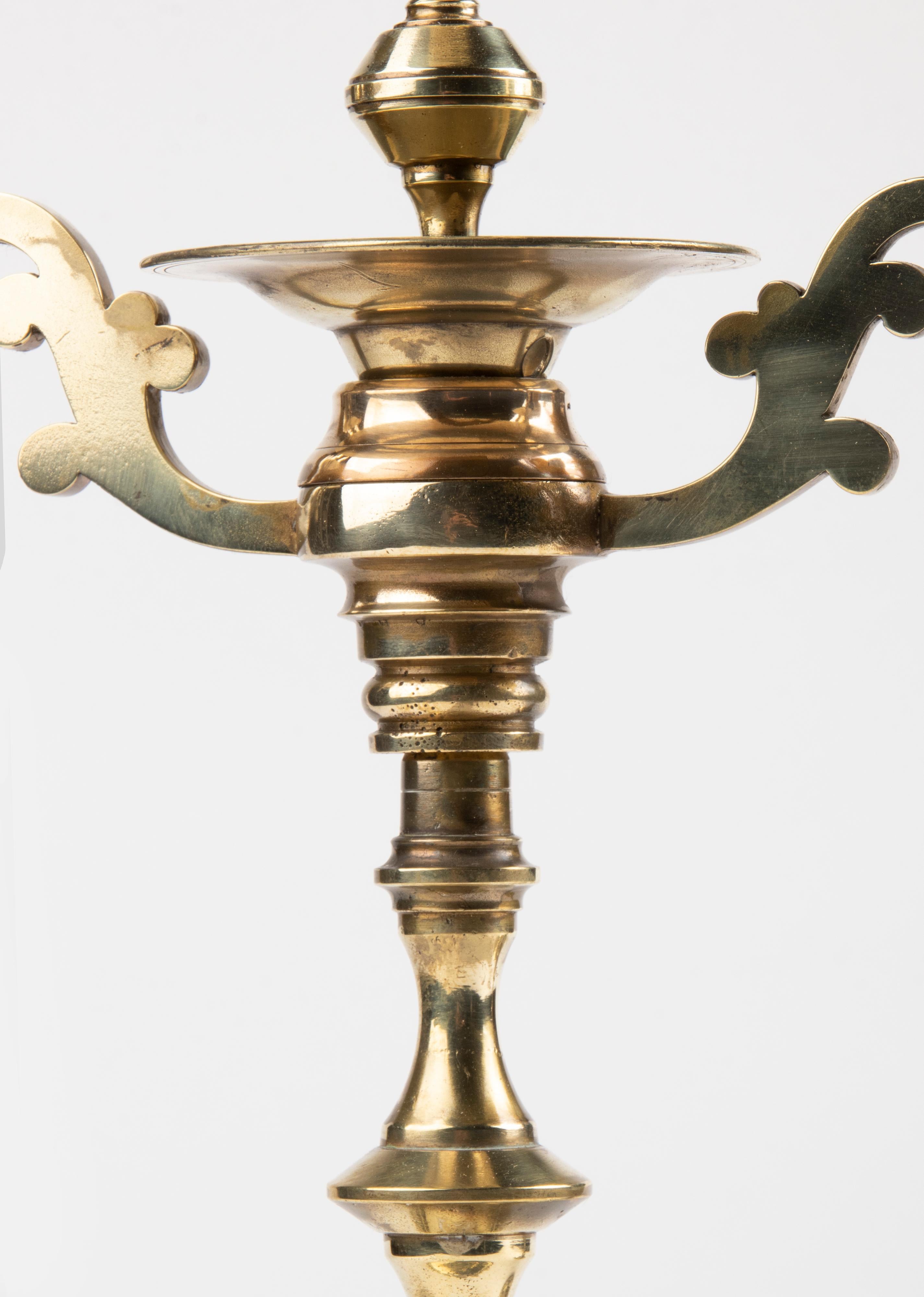 Late 19th Century Renaissance Style Brass Candelabras Dolphins For Sale 3
