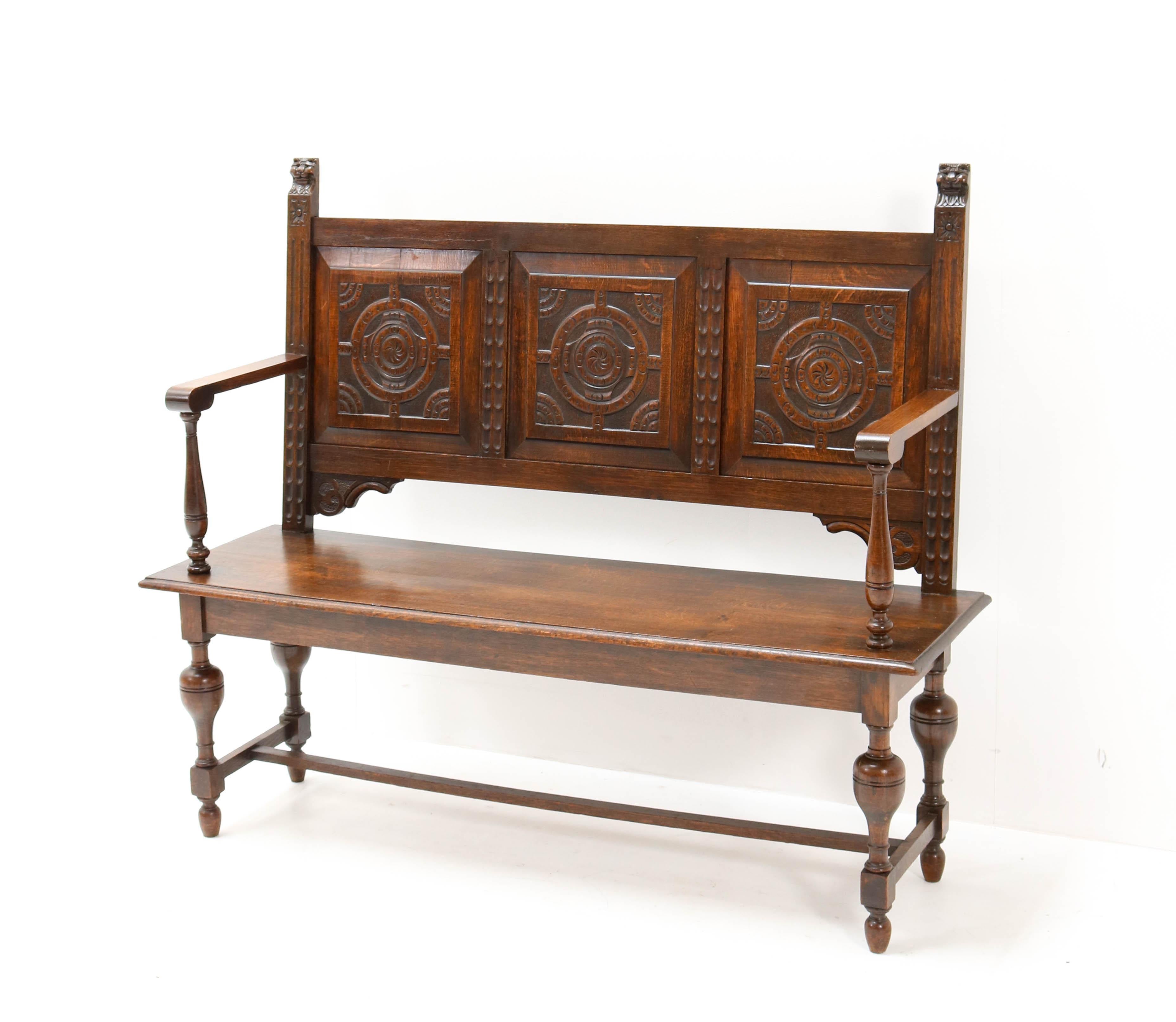 Dutch Late 19th Century Renaissance Style Carved Oak Hall Bench
