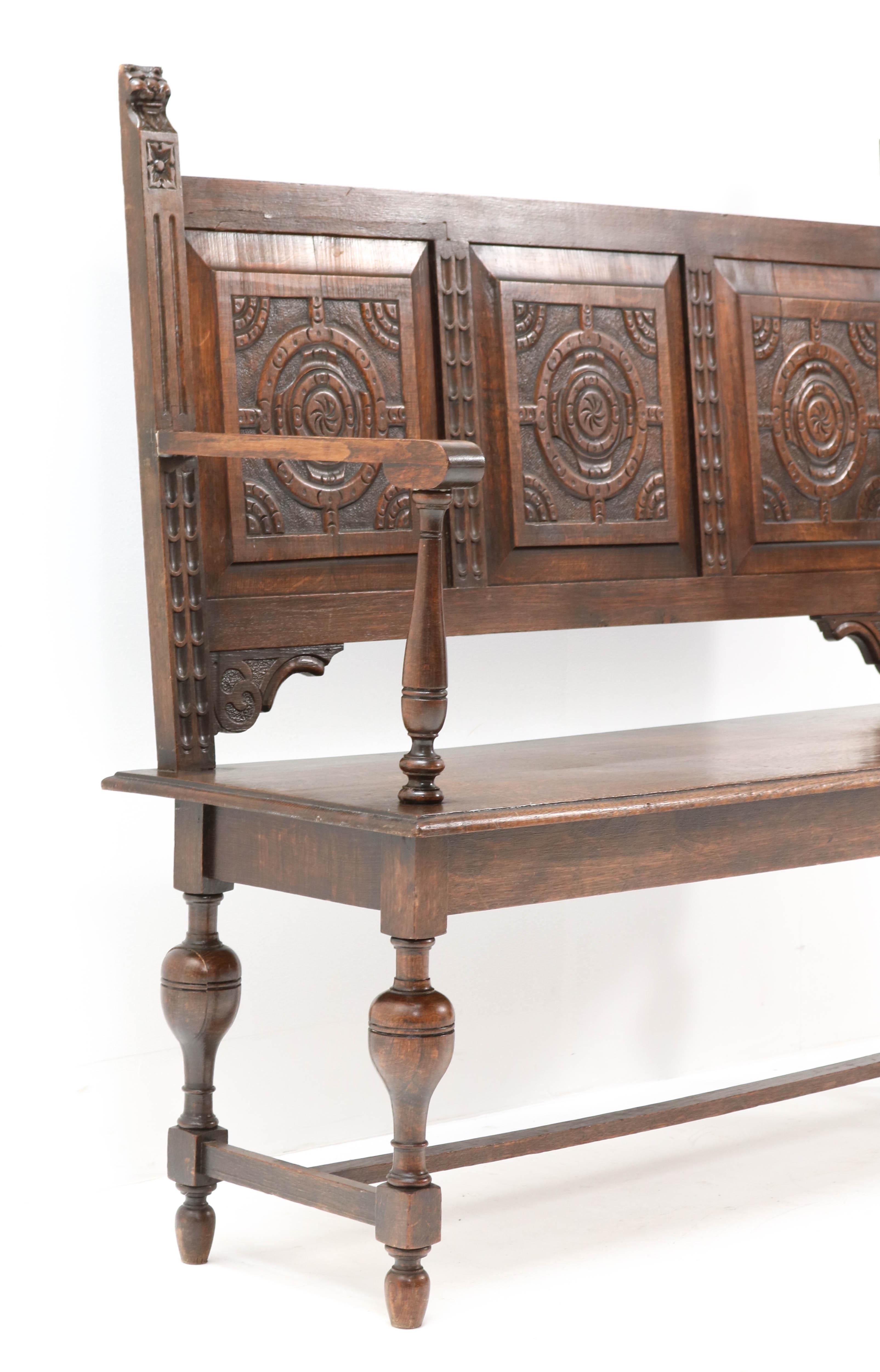 Late 19th Century Renaissance Style Carved Oak Hall Bench 4