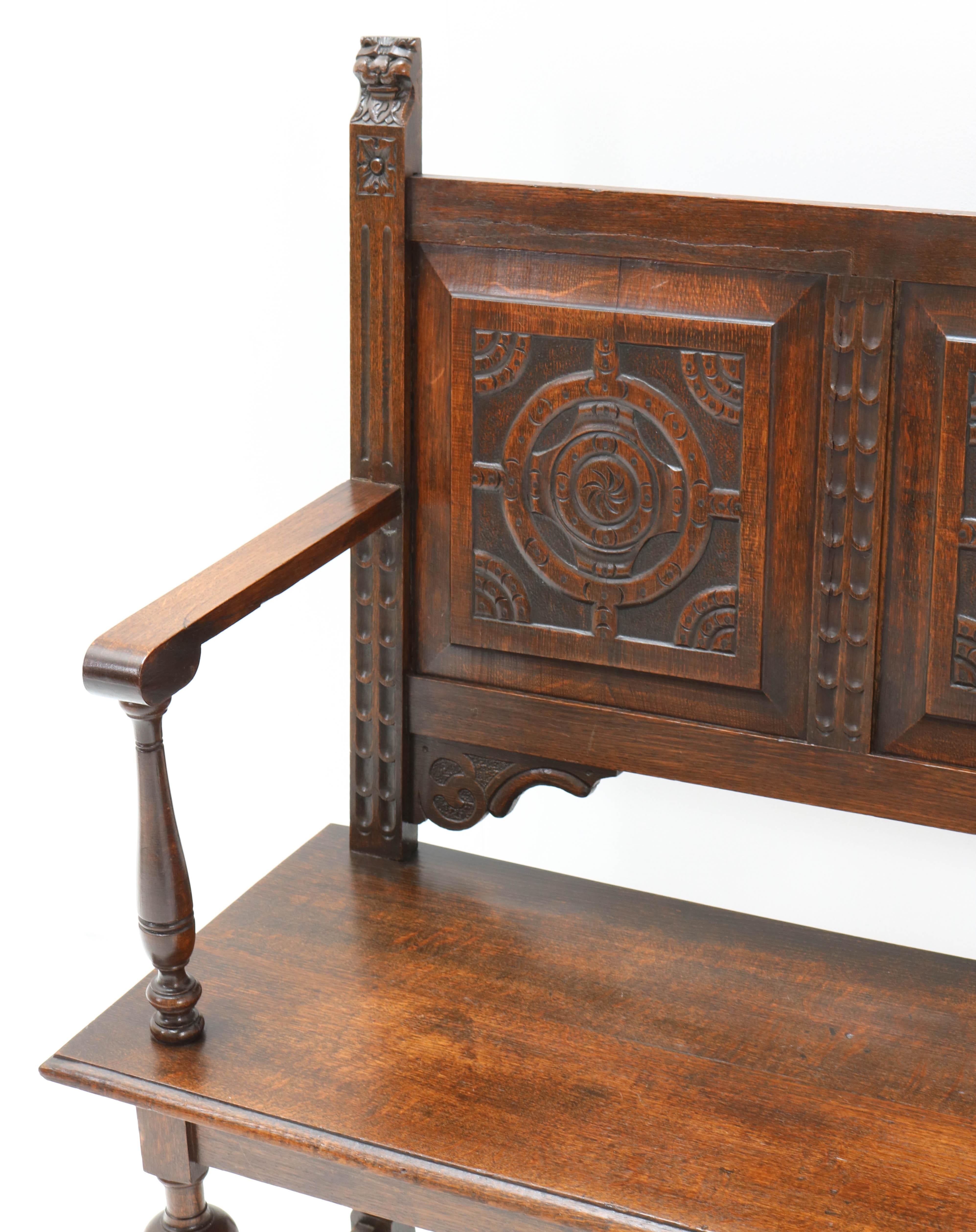 Late 19th Century Renaissance Style Carved Oak Hall Bench 5