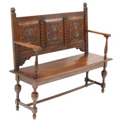 Antique Late 19th Century Renaissance Style Carved Oak Hall Bench