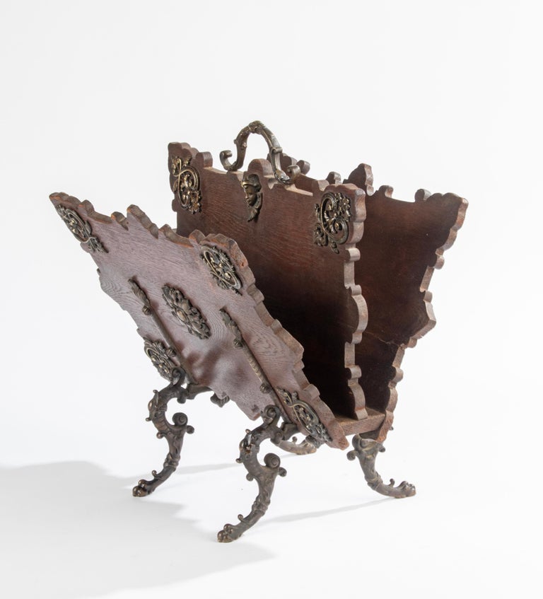 Late 19th Century Renaissance Style Oak Magazine Rack For Sale at 1stDibs