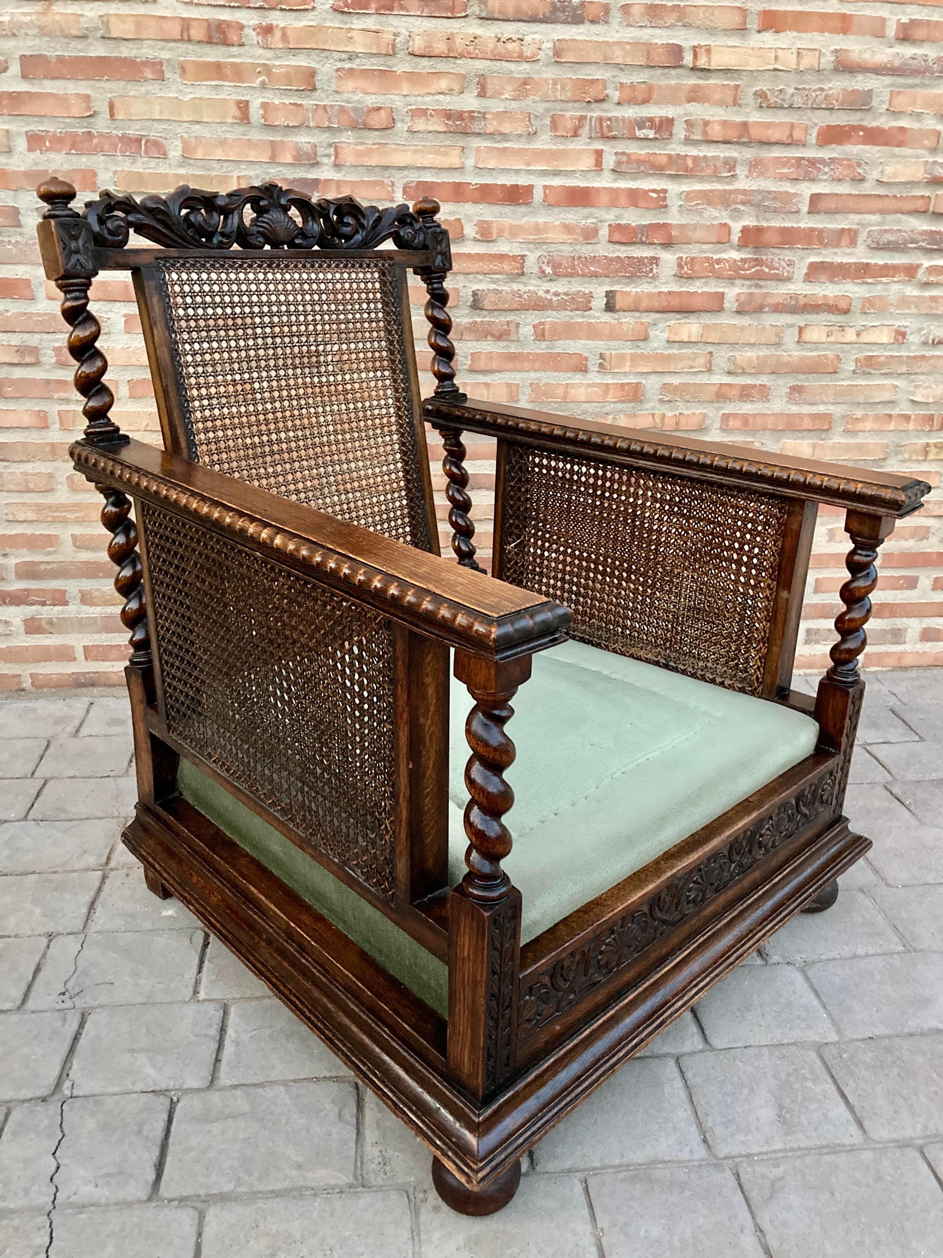 Renaissance Revival Late 19th Century Renaissance Walnut and Rattan Armchair, 1890s, Set of 2