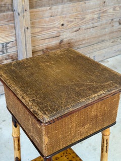 Late 19th Century Restored Scorched Bamboo Sewing Stand With Woven Rattan Top