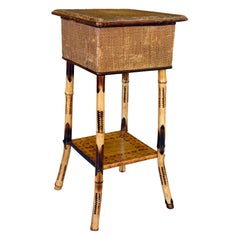 Late 19th Century Restored Scorched Bamboo Sewing Stand With Woven Rattan Top