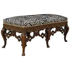 Antique Late 19th Century Richly Carved Louis XV Style Bench with Zebra Print Cover