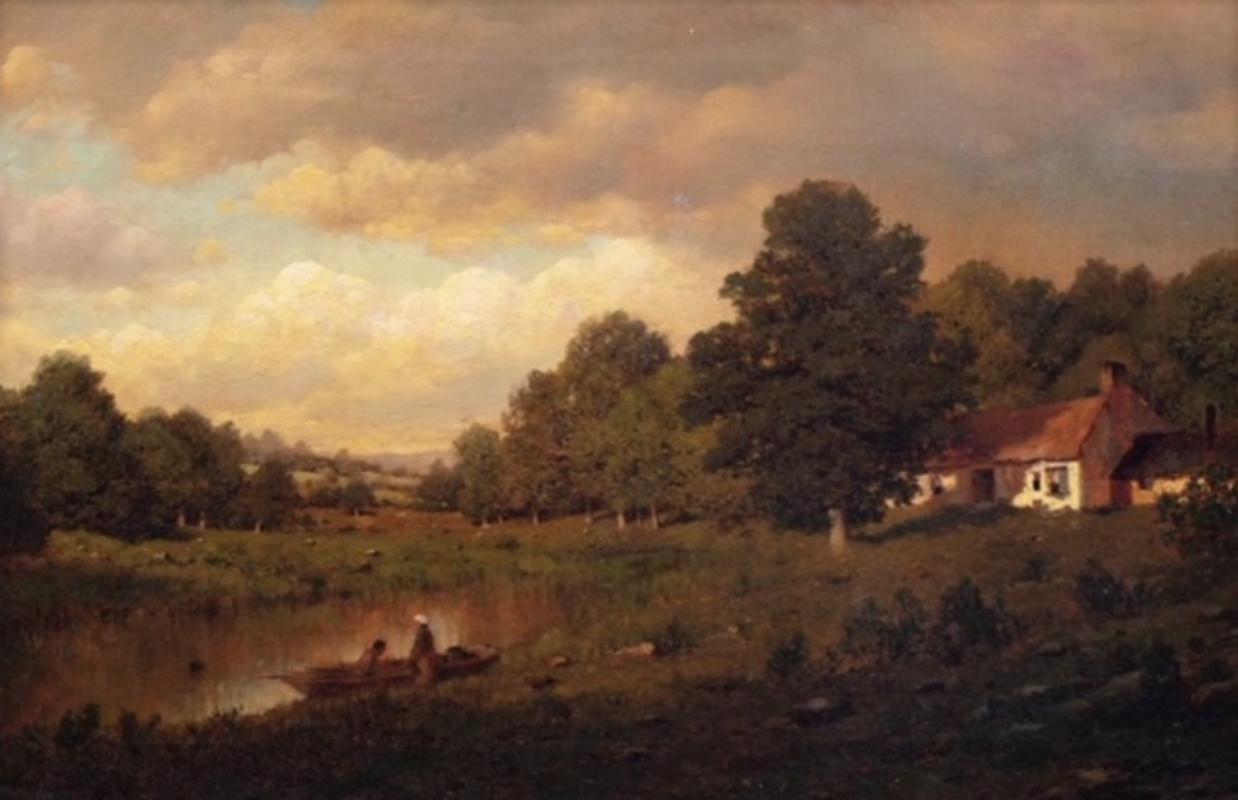 Late 19th century river landscape oil on canvas painting by Henry Pember Smith
Oil on canvas, lower left signed 