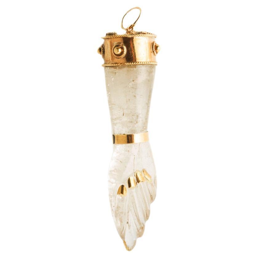 Late 19th Century Rock Crystal Hand-Shaped Pendant Set on 18 Kt Yellow Gold For Sale