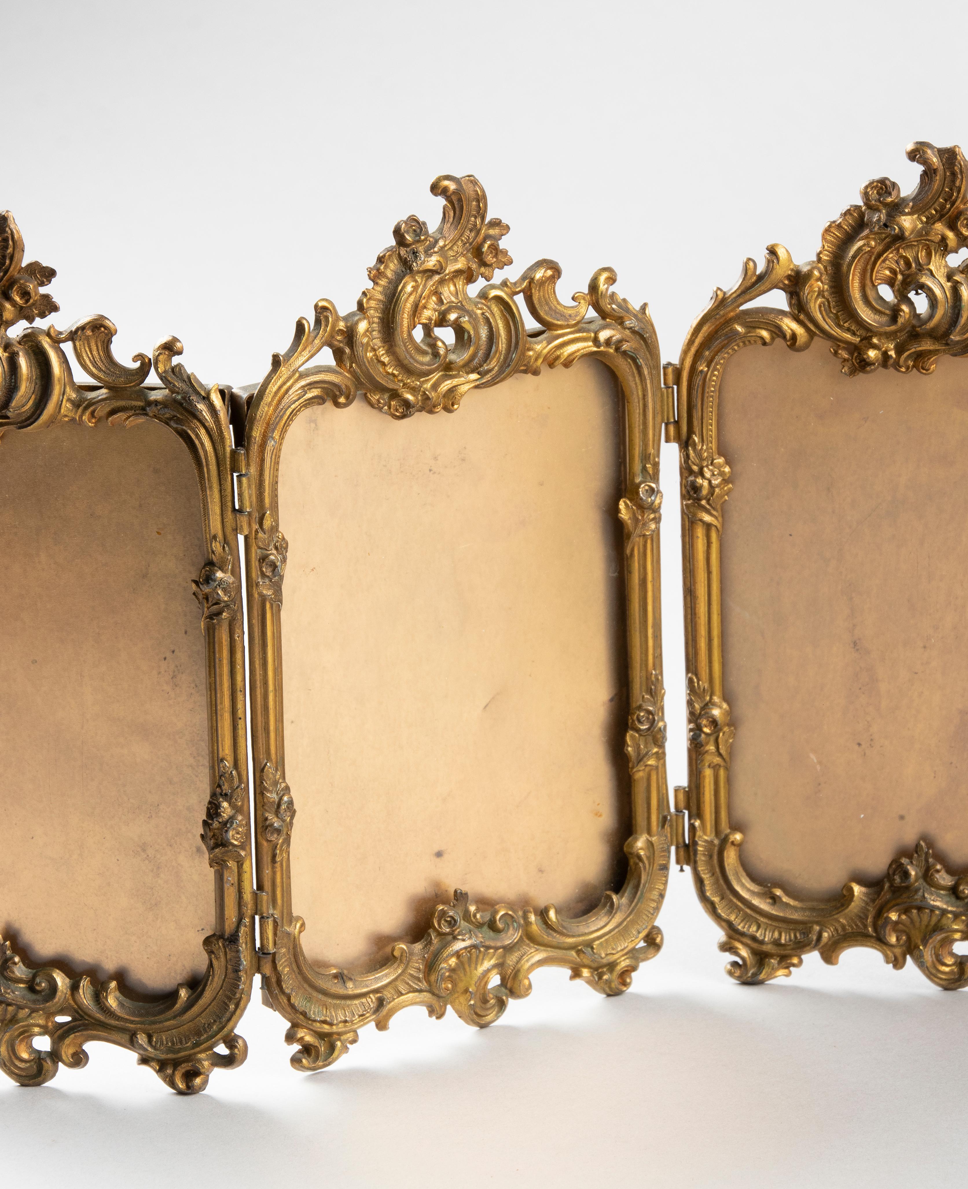 Late 19th Century Rococo Gilt Copper Fourfold Picture Frame 6