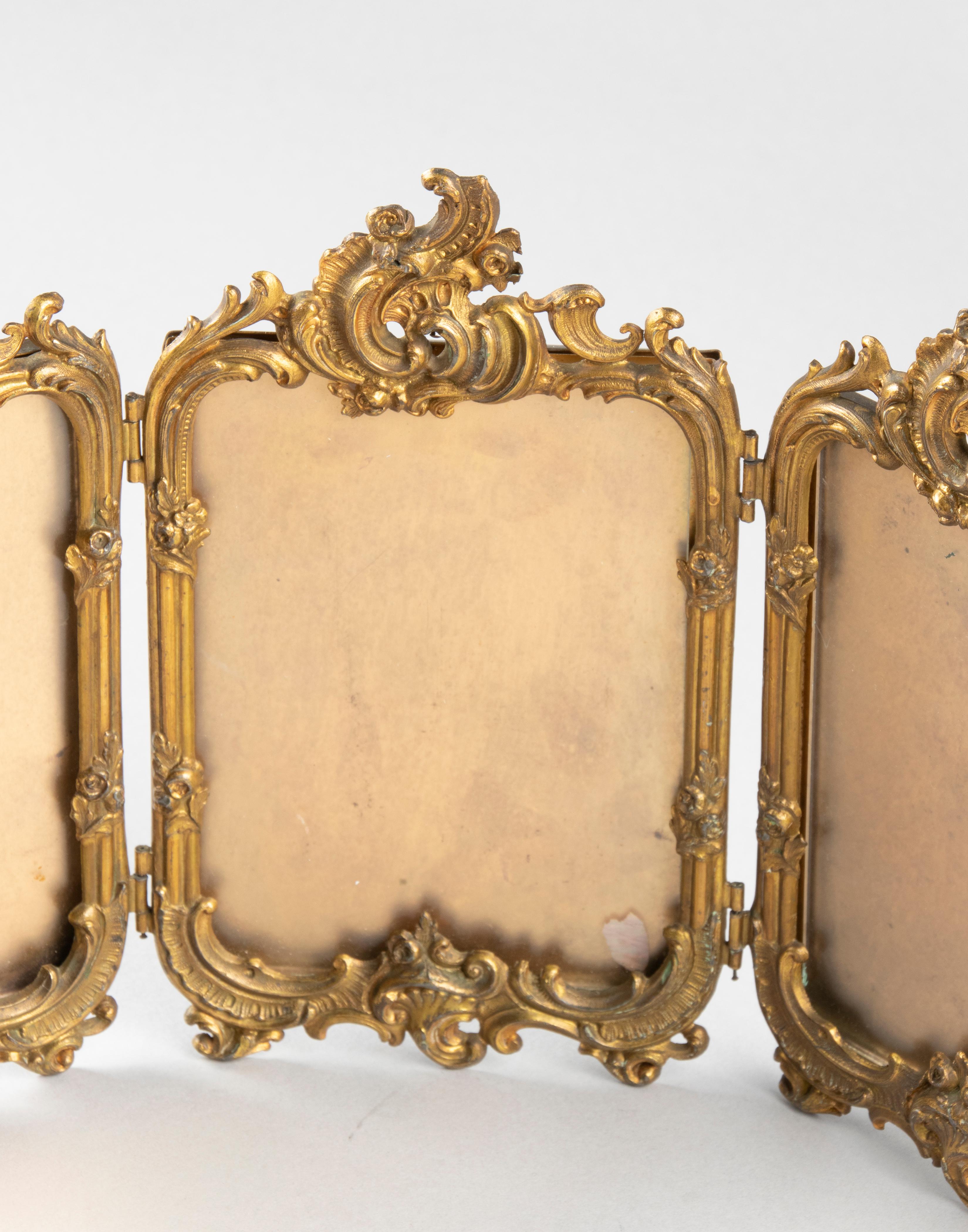 Late 19th Century Rococo Gilt Copper Fourfold Picture Frame 9