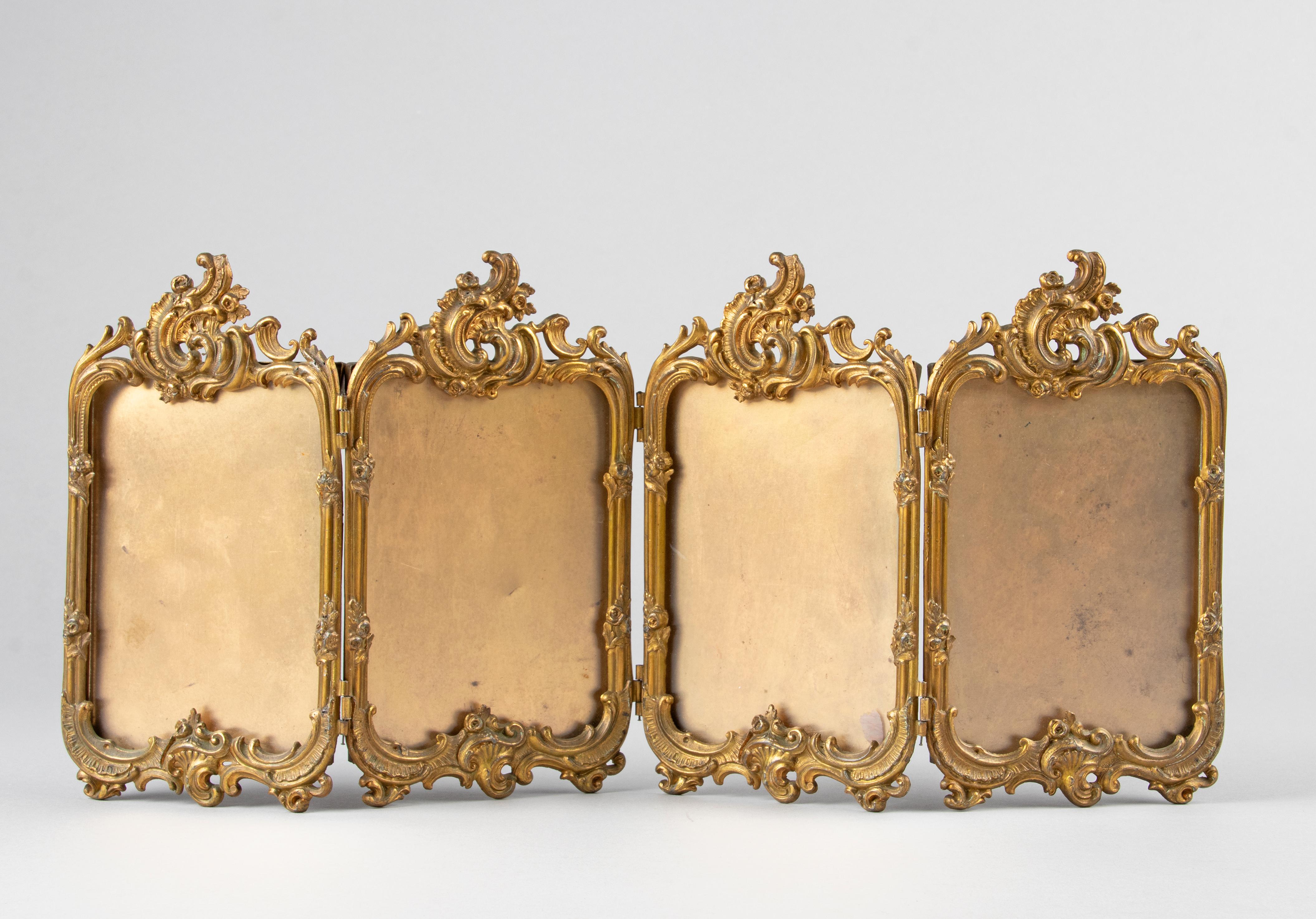 French Late 19th Century Rococo Gilt Copper Fourfold Picture Frame