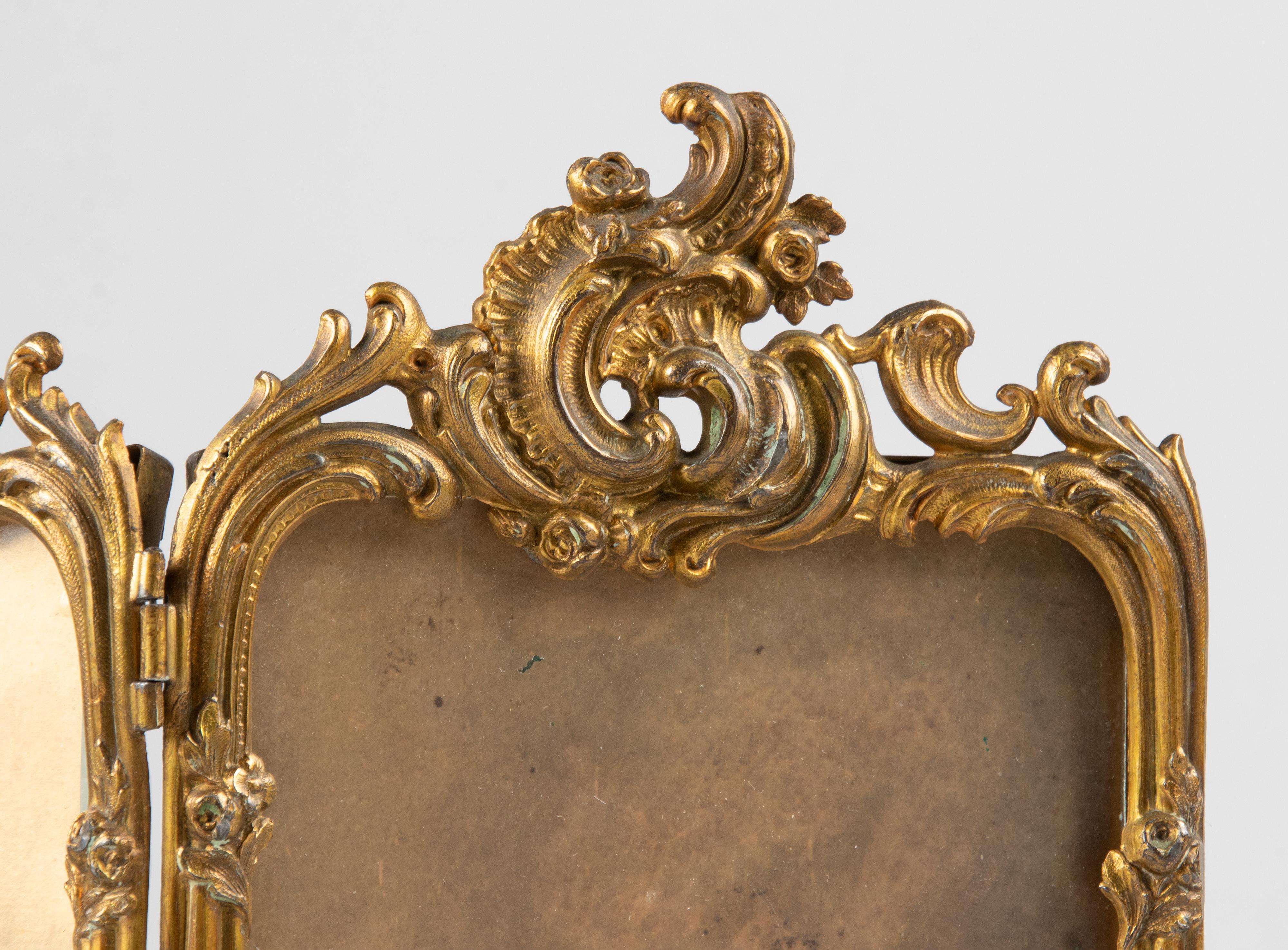 Brass Late 19th Century Rococo Gilt Copper Fourfold Picture Frame