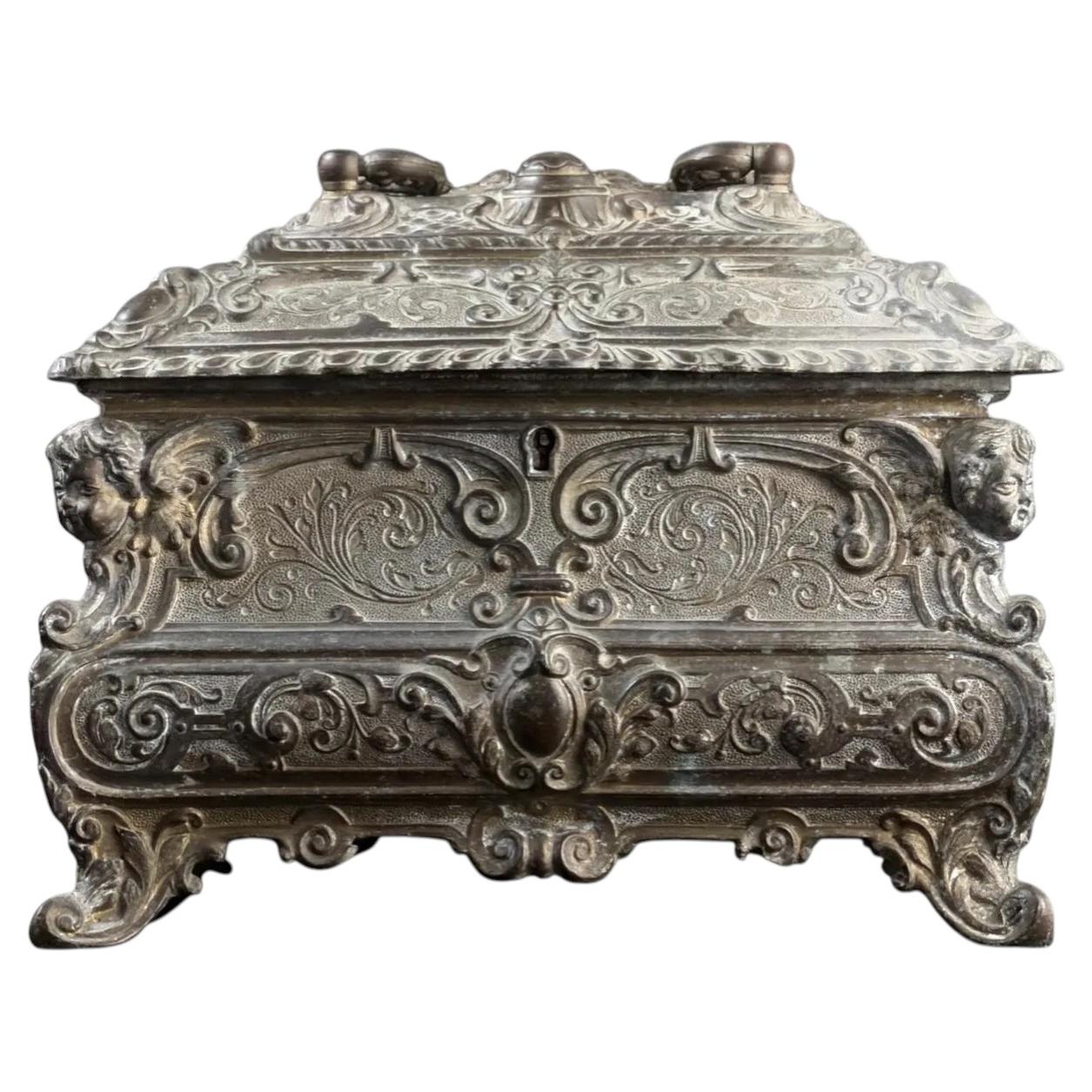 Late 19th Century Rococo Revival Silvered Jewelry Box, Louis XV Style - 9in
