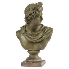 Late 19th Century Roman Green Patinated Spelter Bust of Apollo