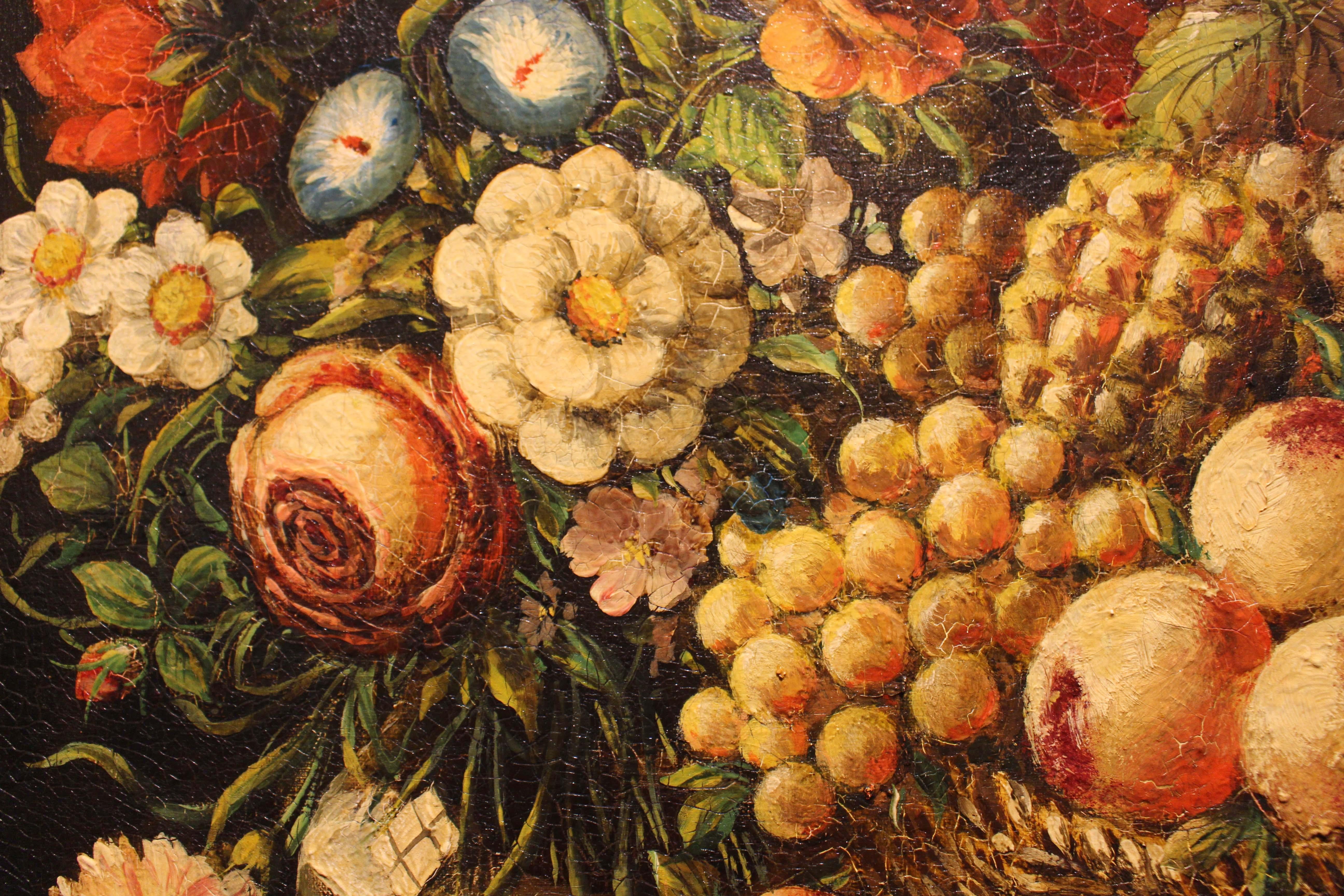 Late 19th Century Romantic Still Life of Flowers & Fruit, Grand Tour Period In Good Condition For Sale In Chapel Hill, NC