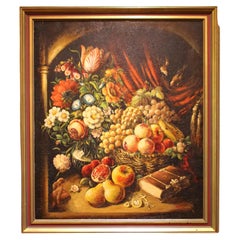 Late 19th Century Romantic Still Life of Flowers & Fruit, Grand Tour Period