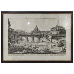 Late 19th Century Rome Landscape View from the Bridge and Castel Sant'Angelo