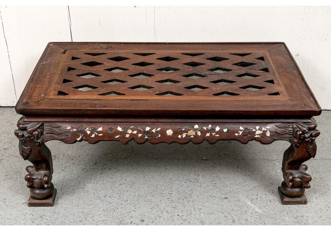 Late 19th Century Rosewood Chinese Carved And Inlaid Low Tea Table For Sale 5