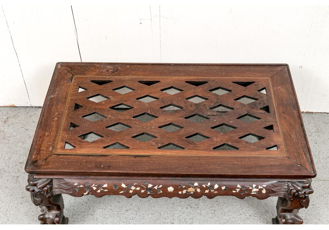 Late 19th Century Rosewood Chinese Carved And Inlaid Low Tea Table For Sale 10