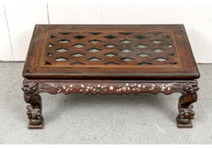 Late 19th Century Rosewood Chinese Carved And Inlaid Low Tea Table