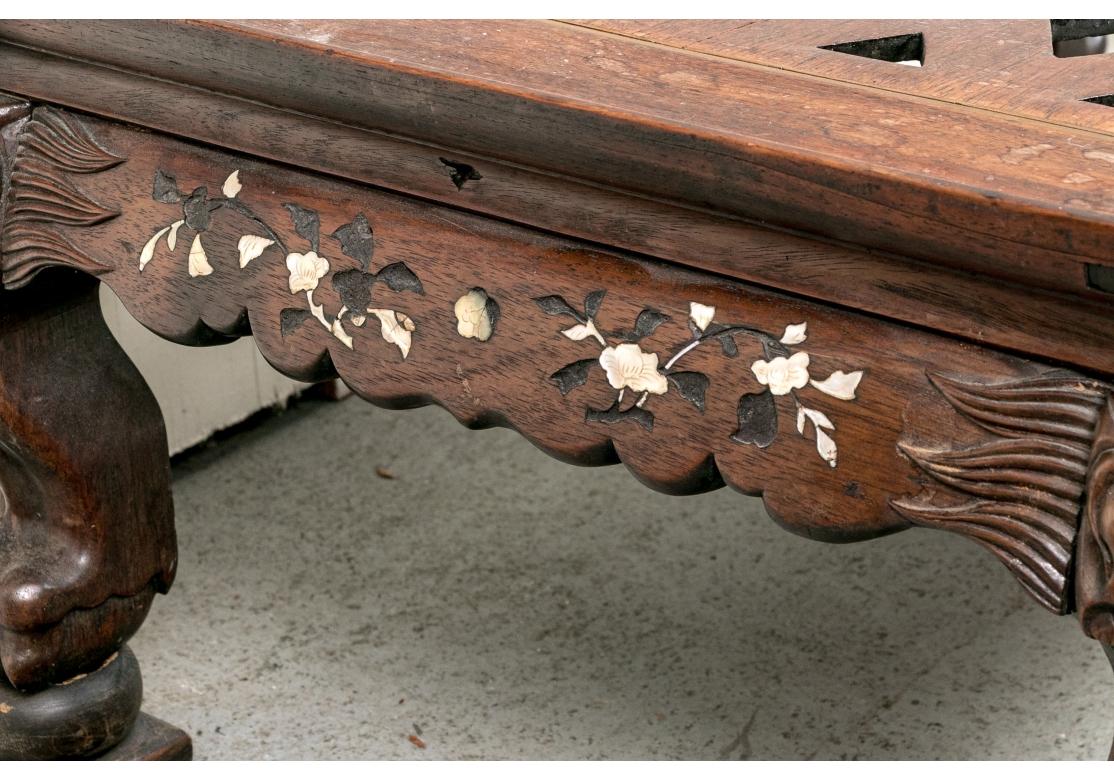 Late 19th Century Rosewood Chinese Carved And Inlaid Low Tea Table For Sale 2