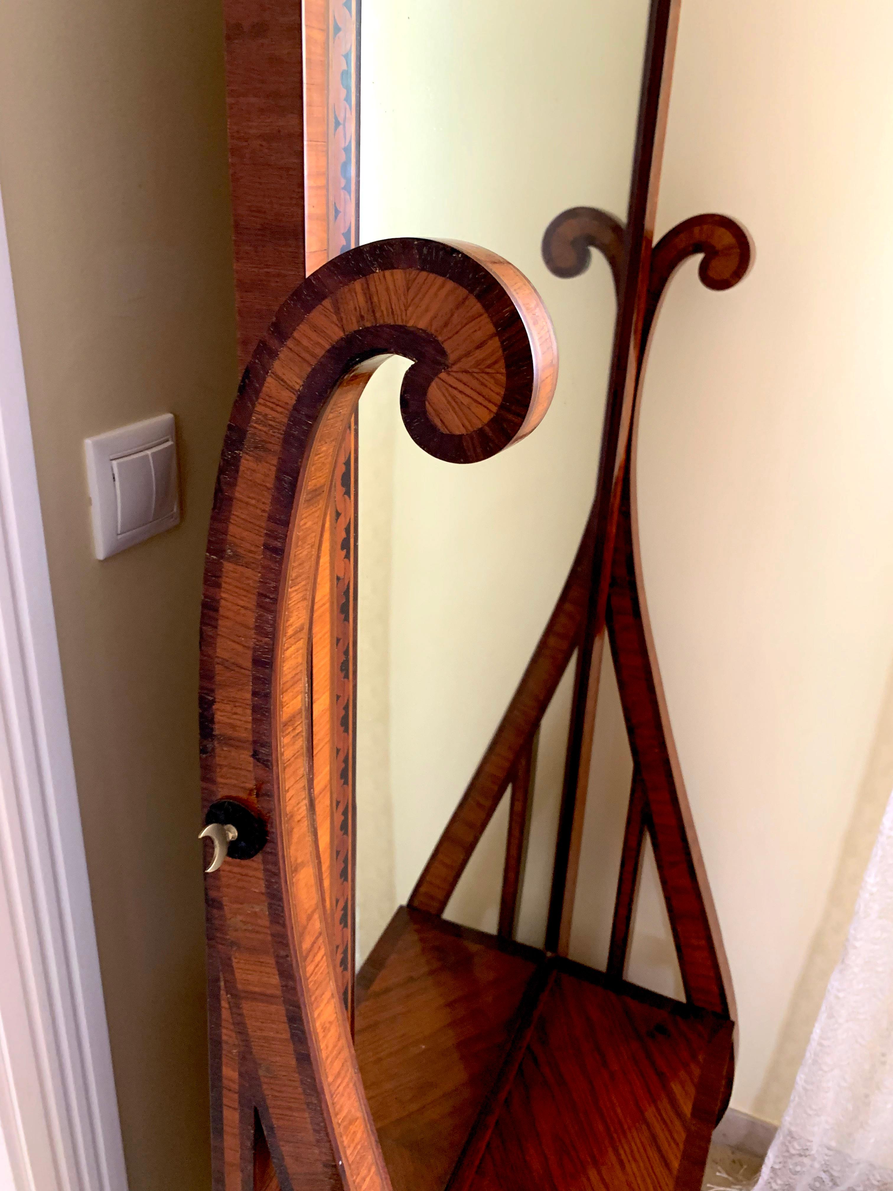 Late 19th Century Rosewood Standing Mirror with Marquetry in Black Wood For Sale 1