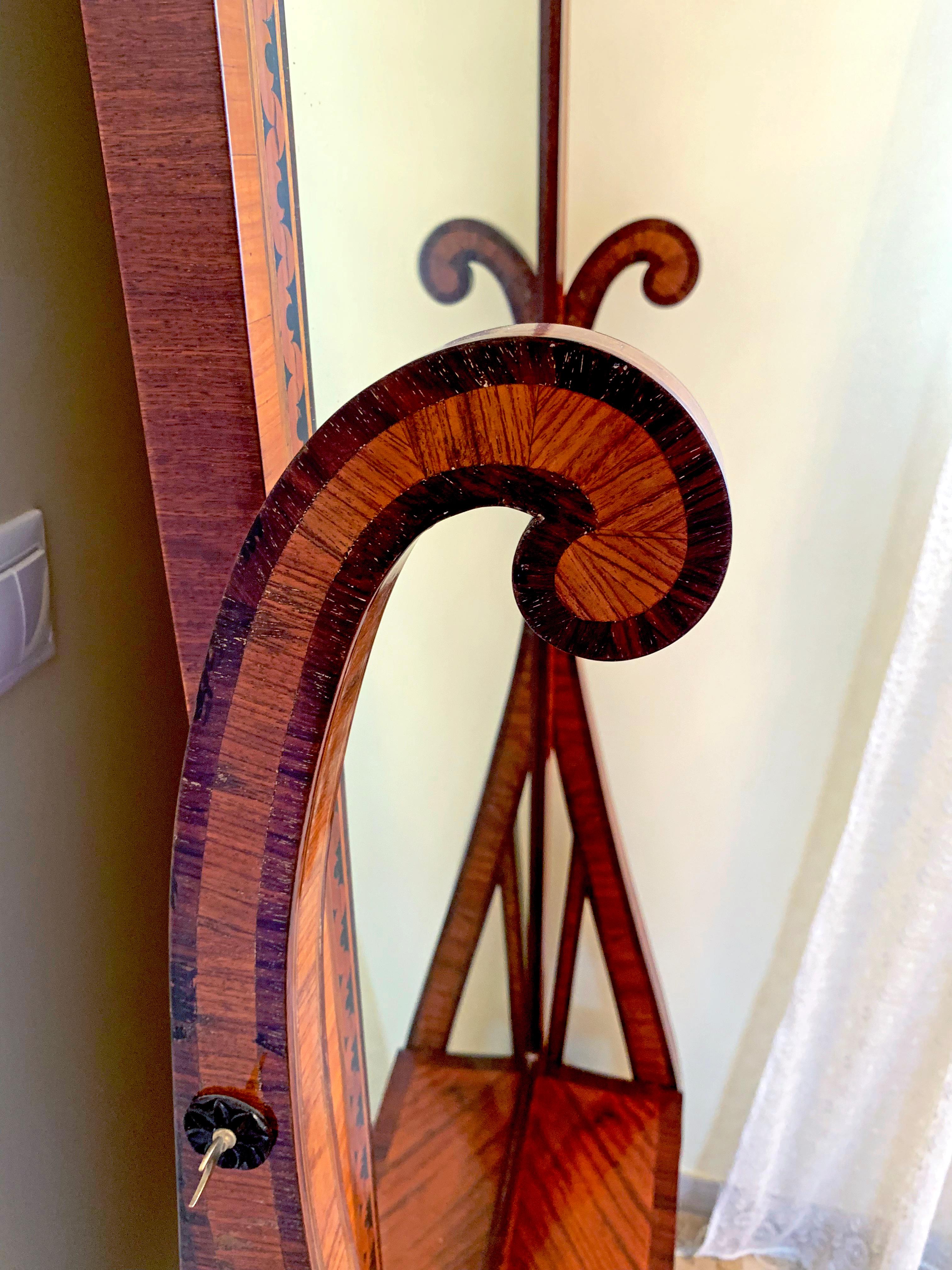 Late 19th Century Rosewood Standing Mirror with Marquetry in Black Wood For Sale 5