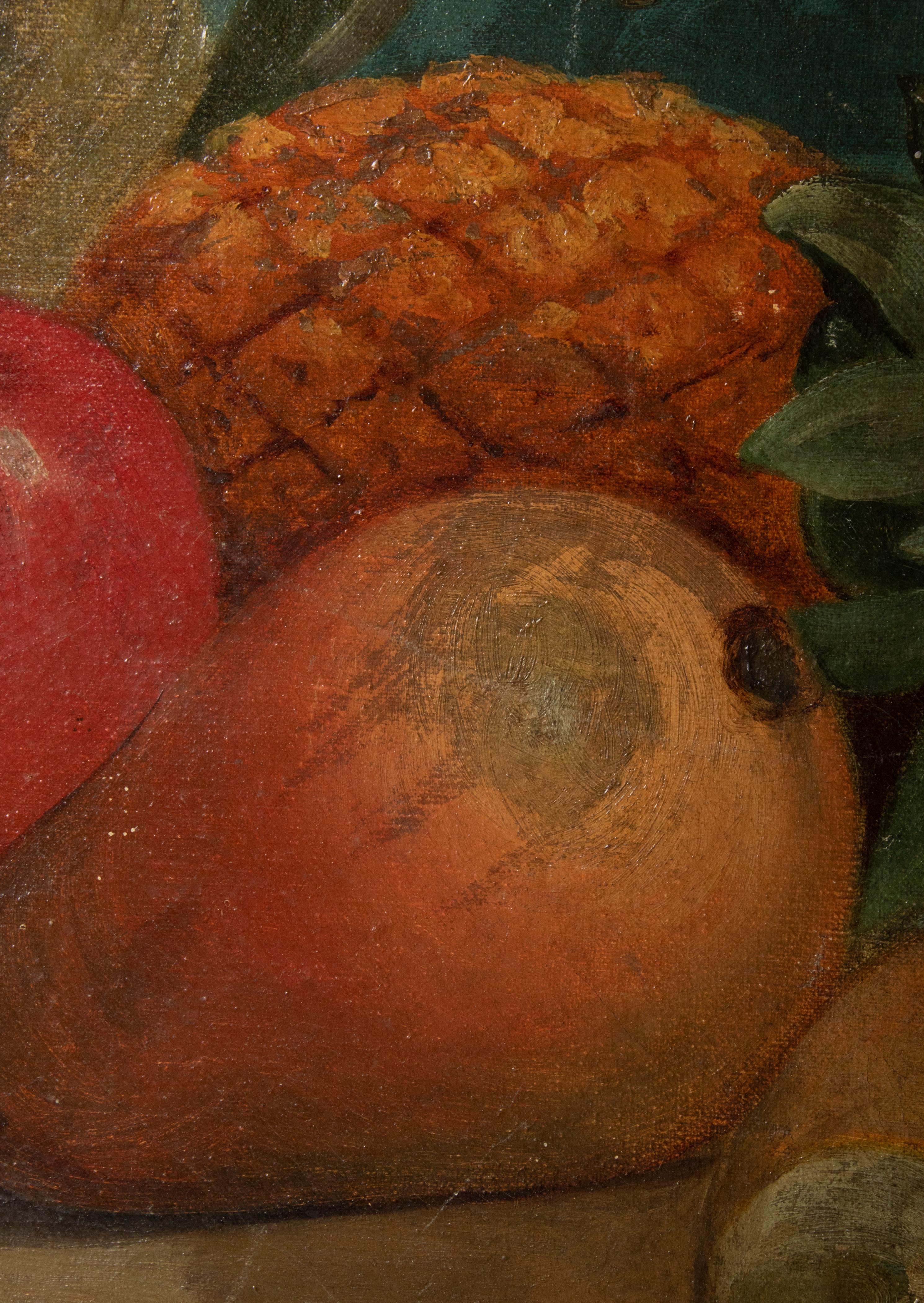 Late 19th Century Round Oil Painting Fruit Still Life with Gold Leaf Frame For Sale 2