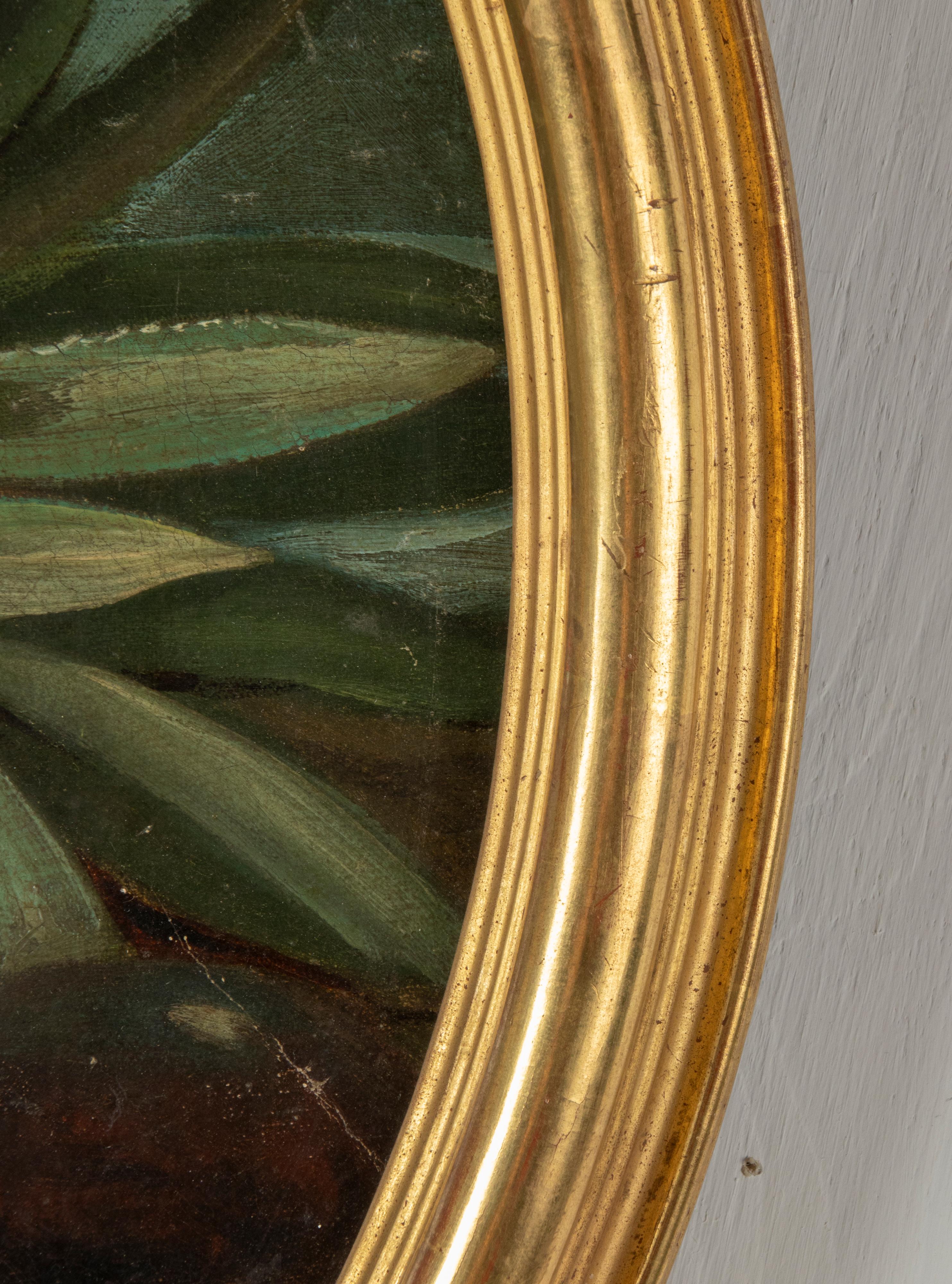 Pintura al óleo redonda de finales del siglo XIX Naturaleza muerta frutal con marco de pan de oro en venta 5