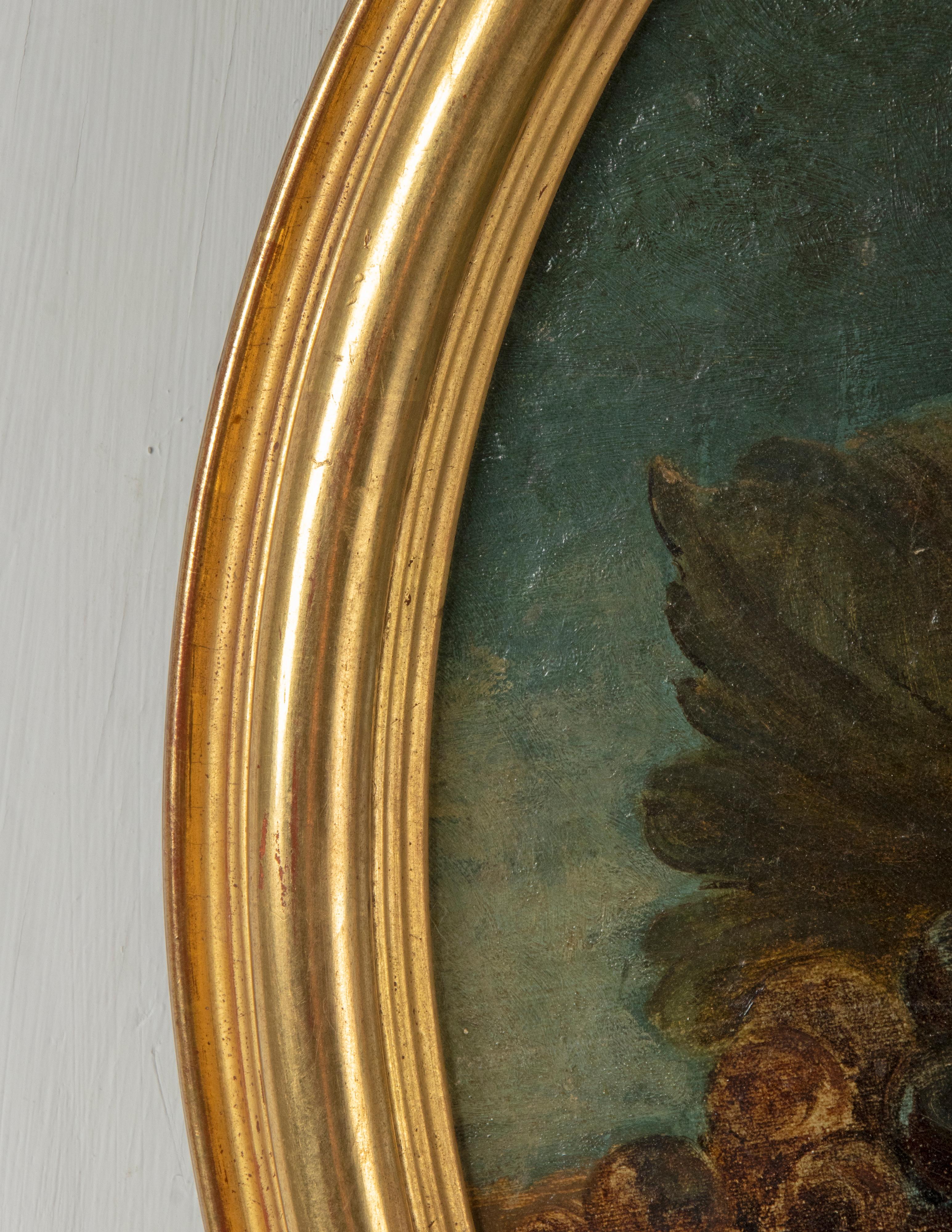 Late 19th Century Round Oil Painting Fruit Still Life with Gold Leaf Frame For Sale 7