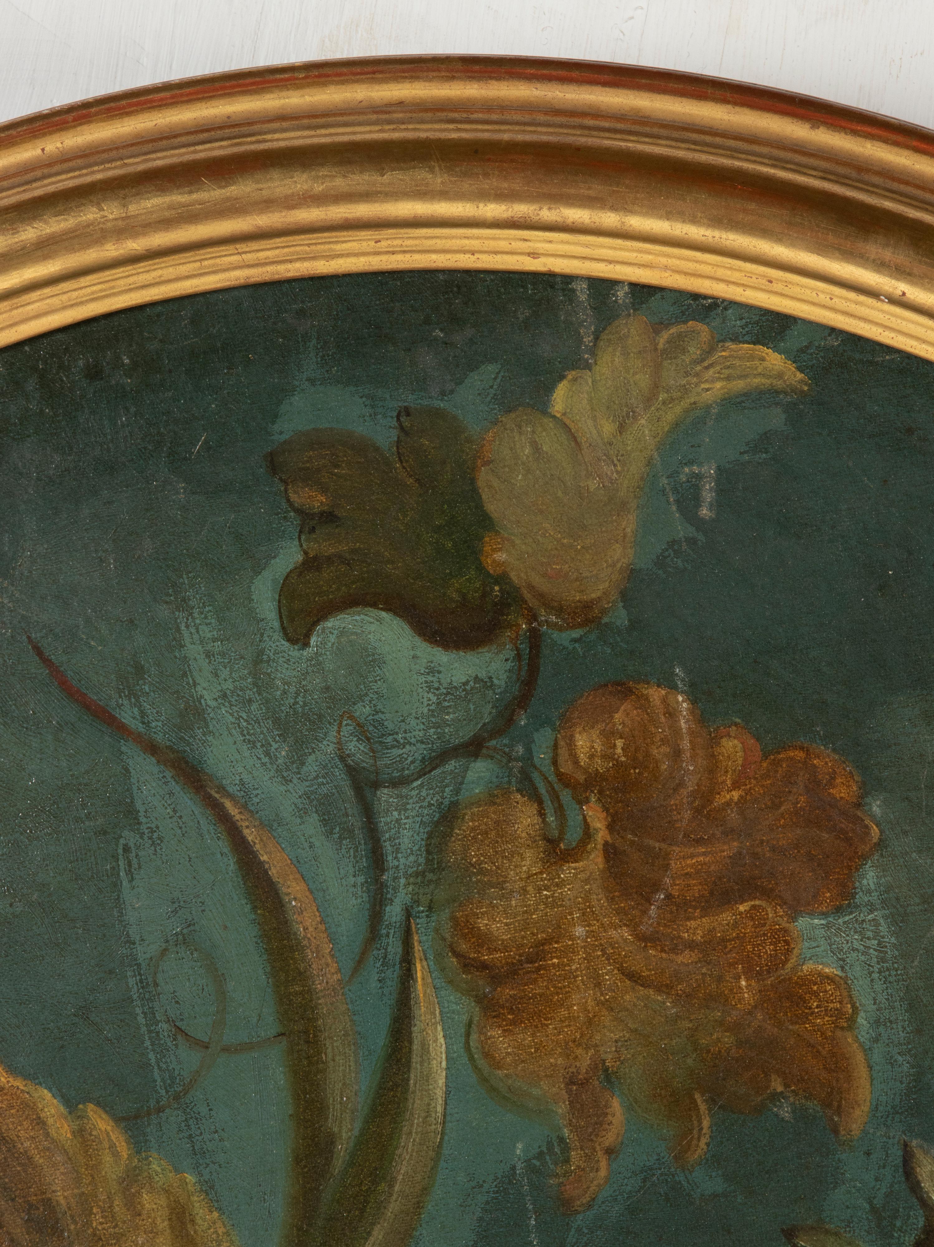 Pintura al óleo redonda de finales del siglo XIX Naturaleza muerta frutal con marco de pan de oro Fines del siglo XIX en venta
