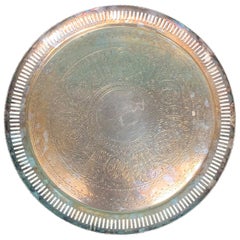 Late 19th Century Round Silvered Tray with Pierced Edge by W. & G. Sissons