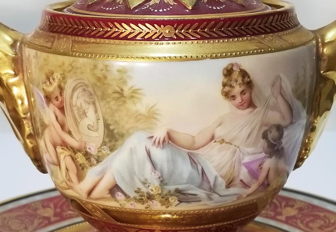 Fin du 19e siècle Sucre et crémier royal de Vienne sur soucoupes Bon état à Charleston, SC