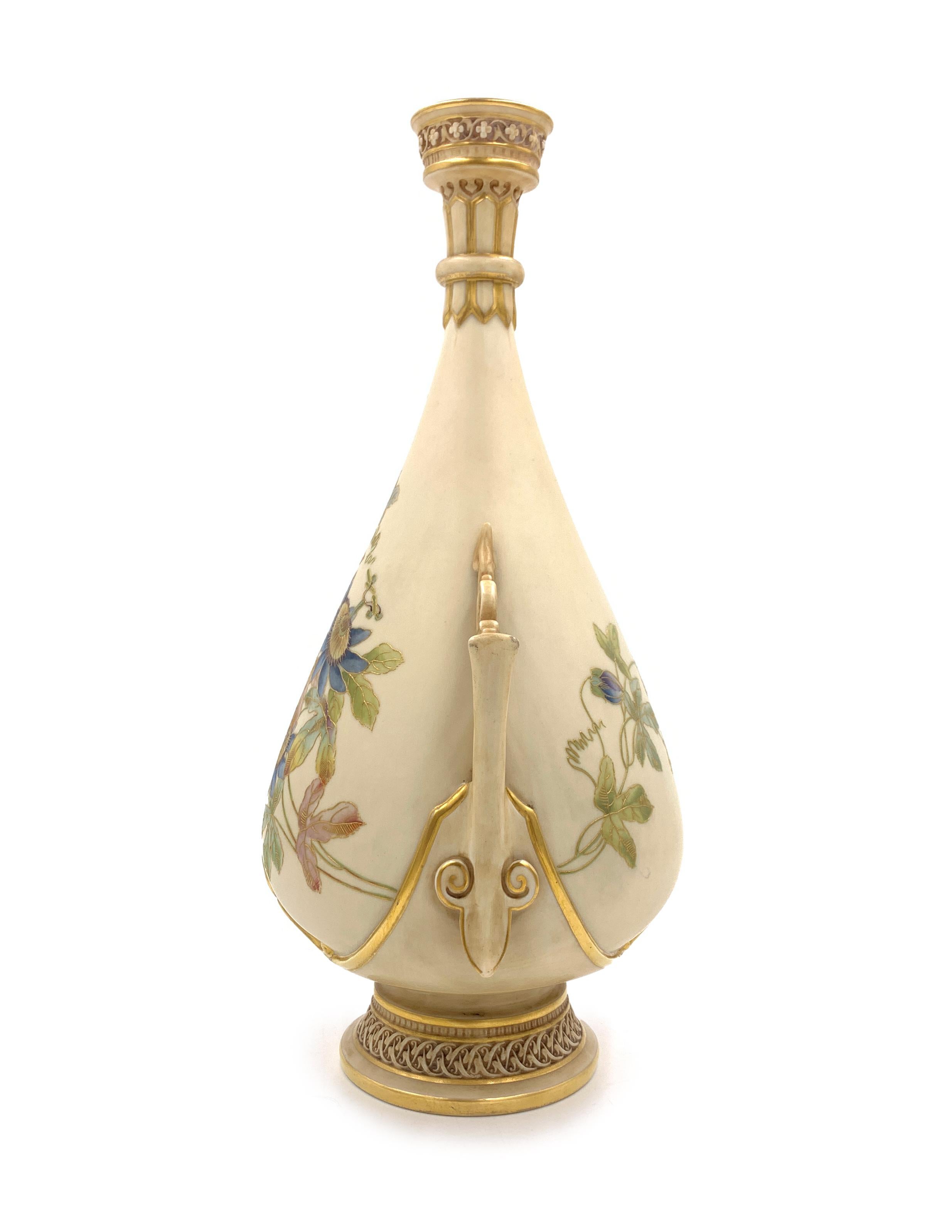 A fine late 19th century Royal Worcester bud vase, decorated with flowers & gilding.
 