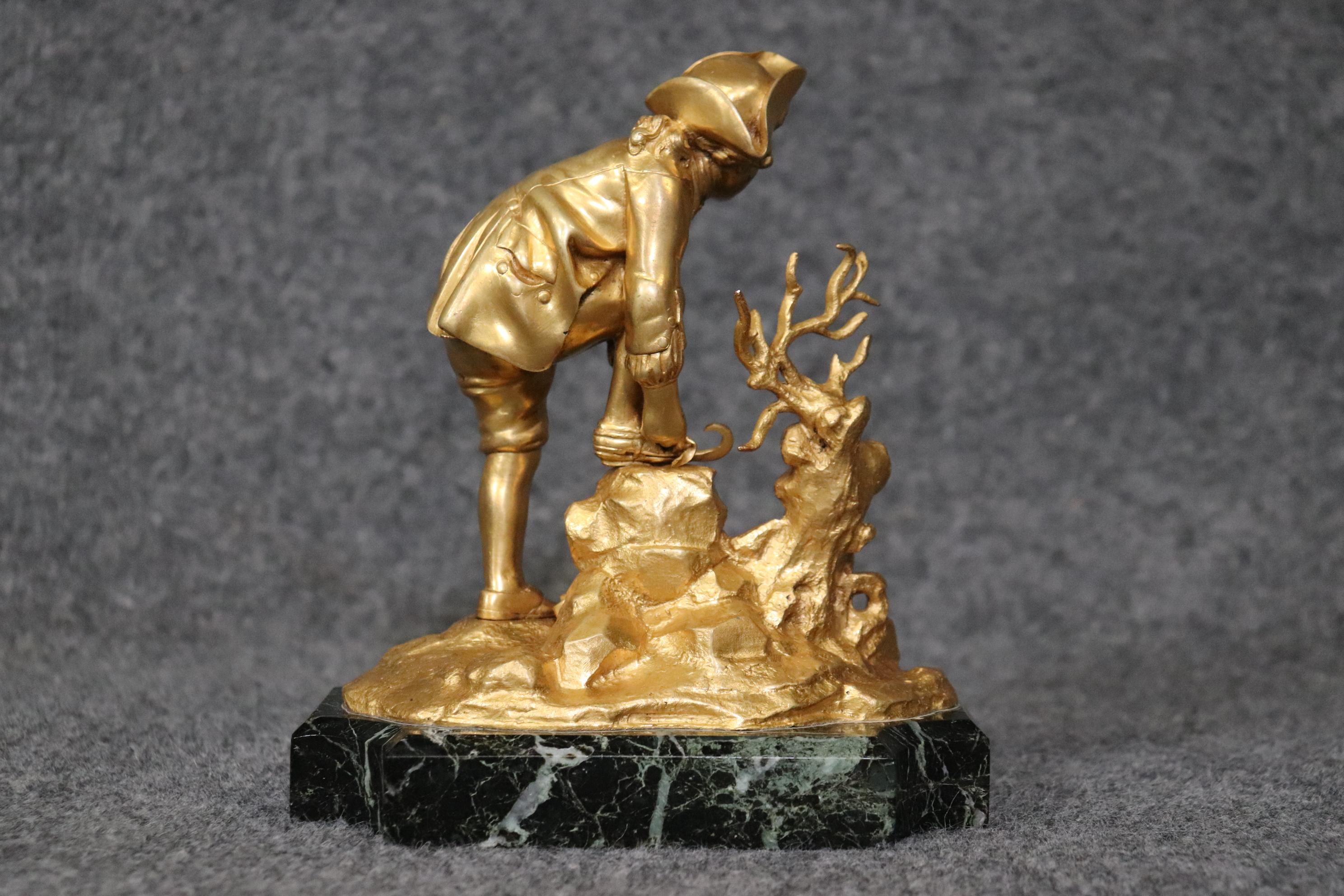 Hand-Crafted Late 19th Century Russian Bronze Ormolu Sculpture of a Boy on a Marble Base For Sale