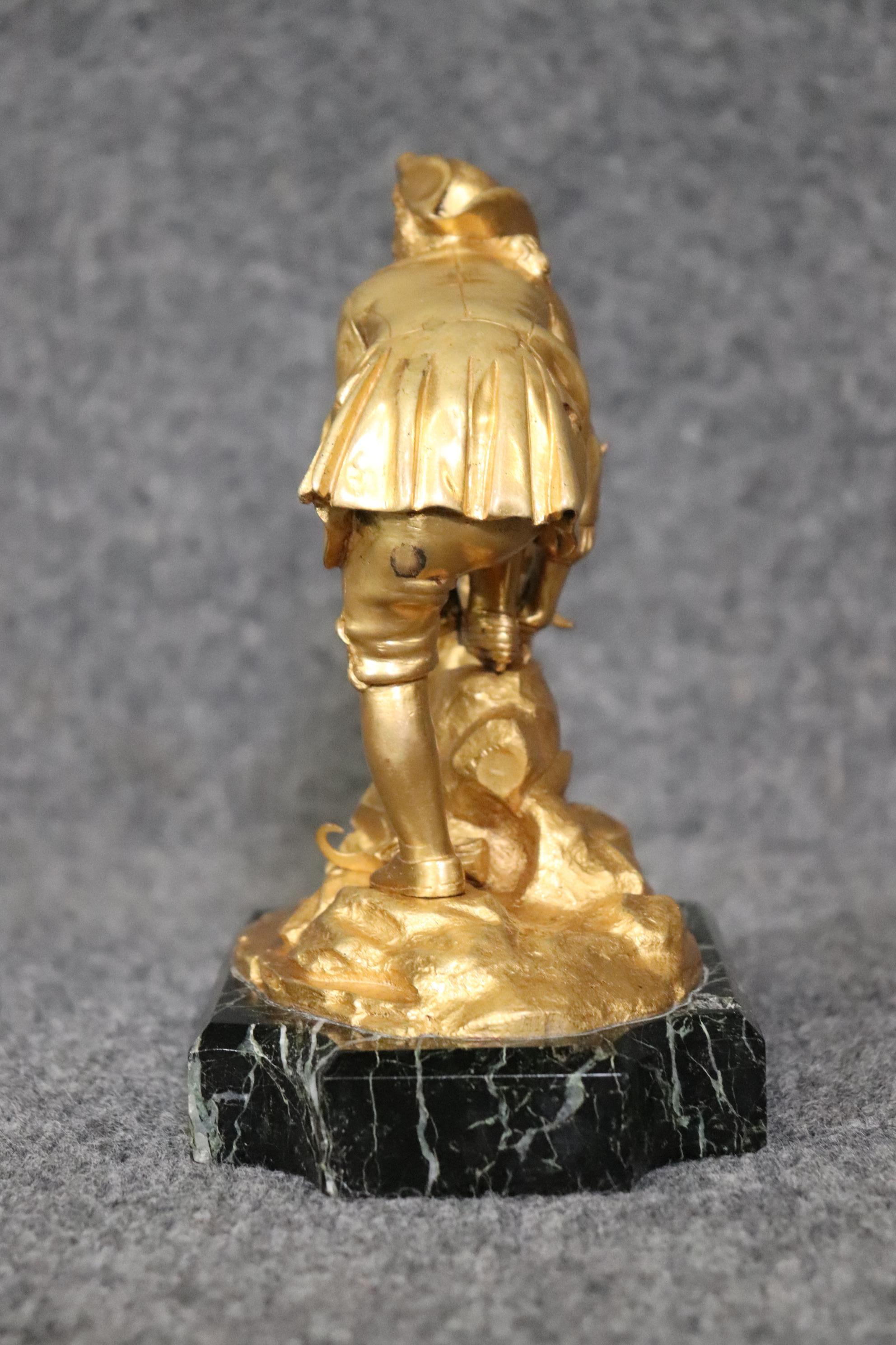 Late 19th Century Russian Bronze Ormolu Sculpture of a Boy on a Marble Base In Good Condition For Sale In Swedesboro, NJ